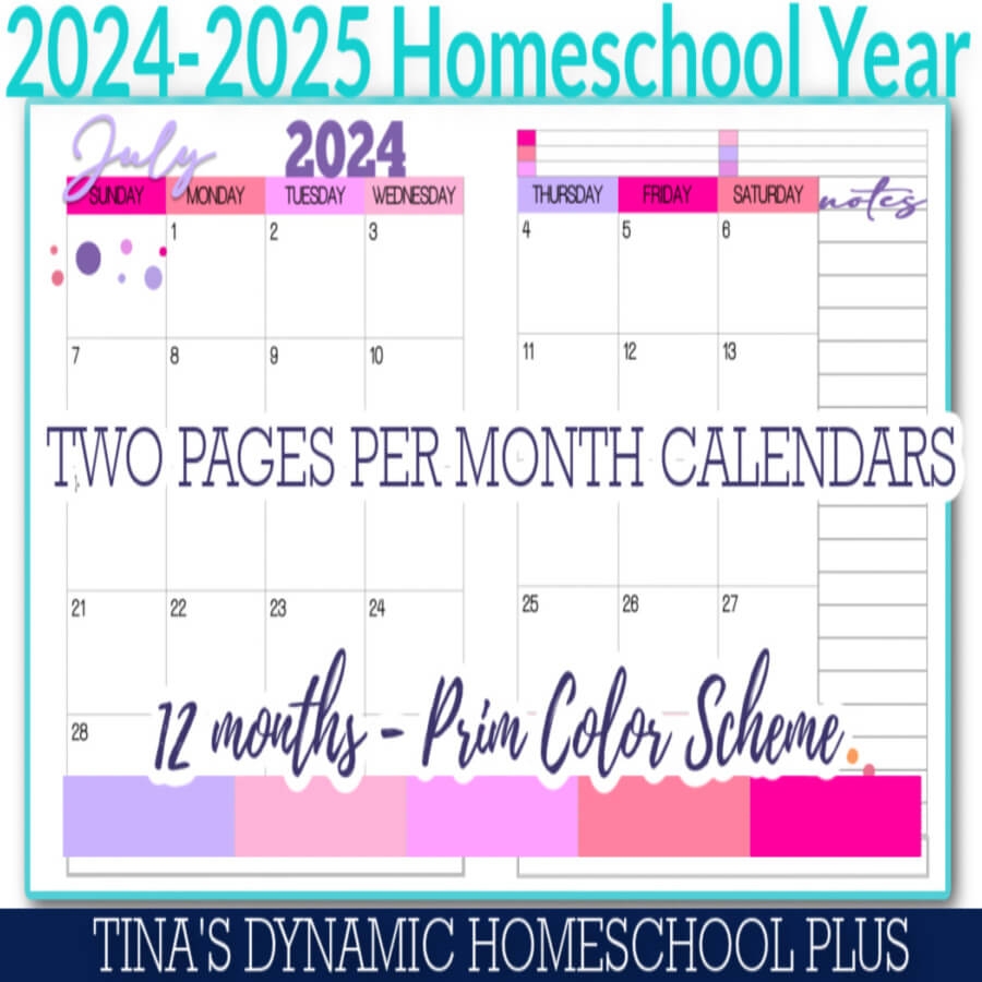 2024 2025 Two Pages Per Month Calendar Prim Color Tina s 