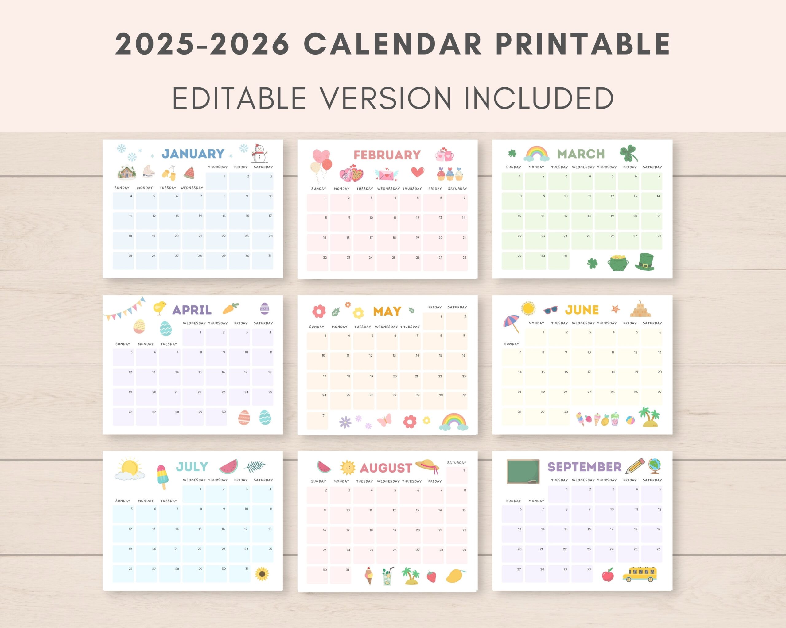 2025 2026 Calendar Printable Printable Calendar Editable Calendar 2025 Calendar 2026 Calendar 2025 2026 Planner Monthly Calendar PDF Etsy