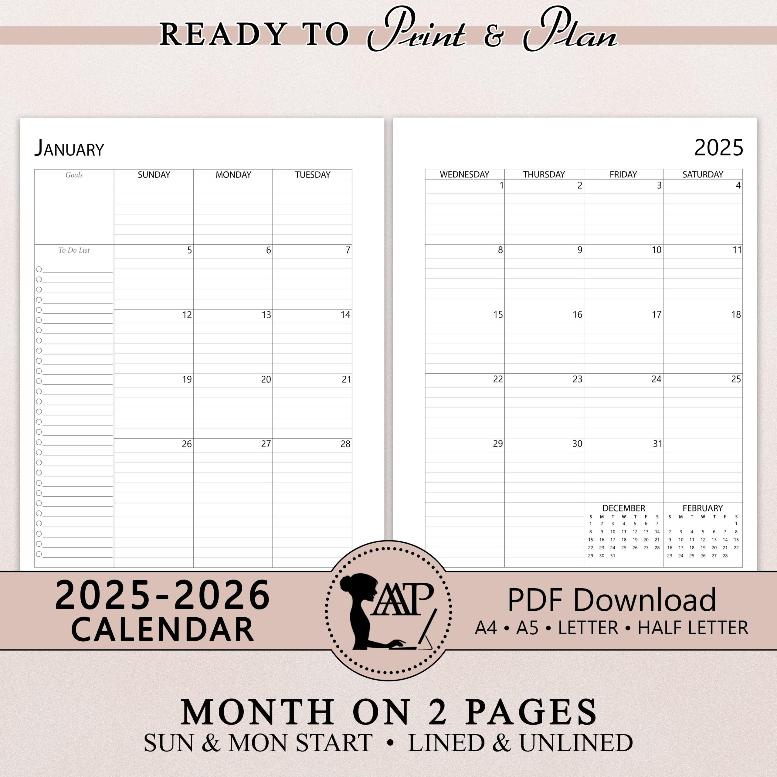 Free Printable A5 2025 Monthly Calendar