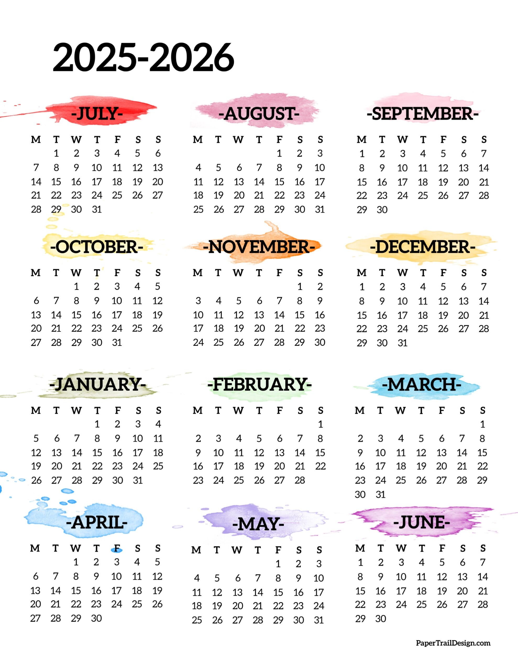 July 2025 June 2026 Calendar Printable 2