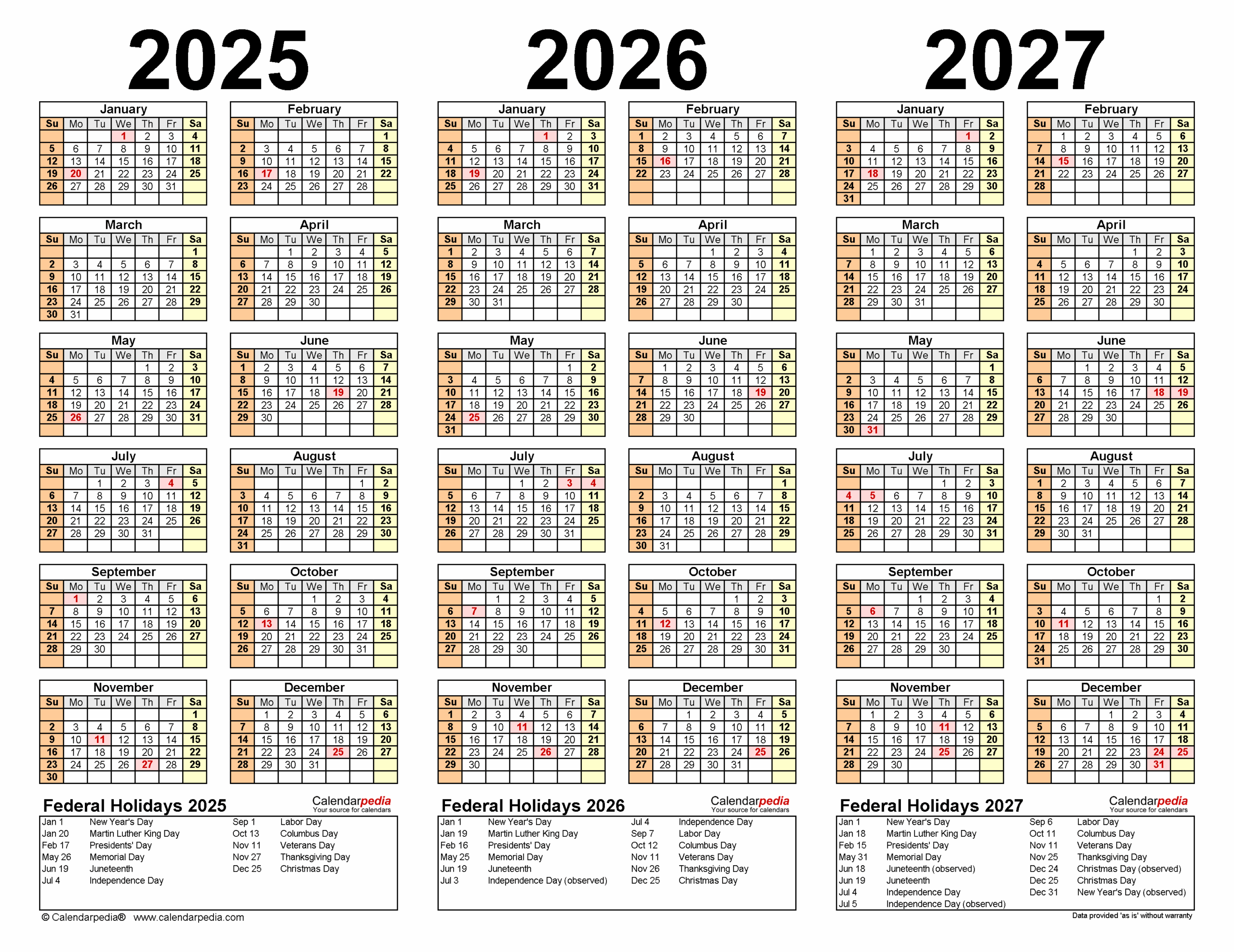 2025 2027 Three Year Calendar Free Printable PDF Templates