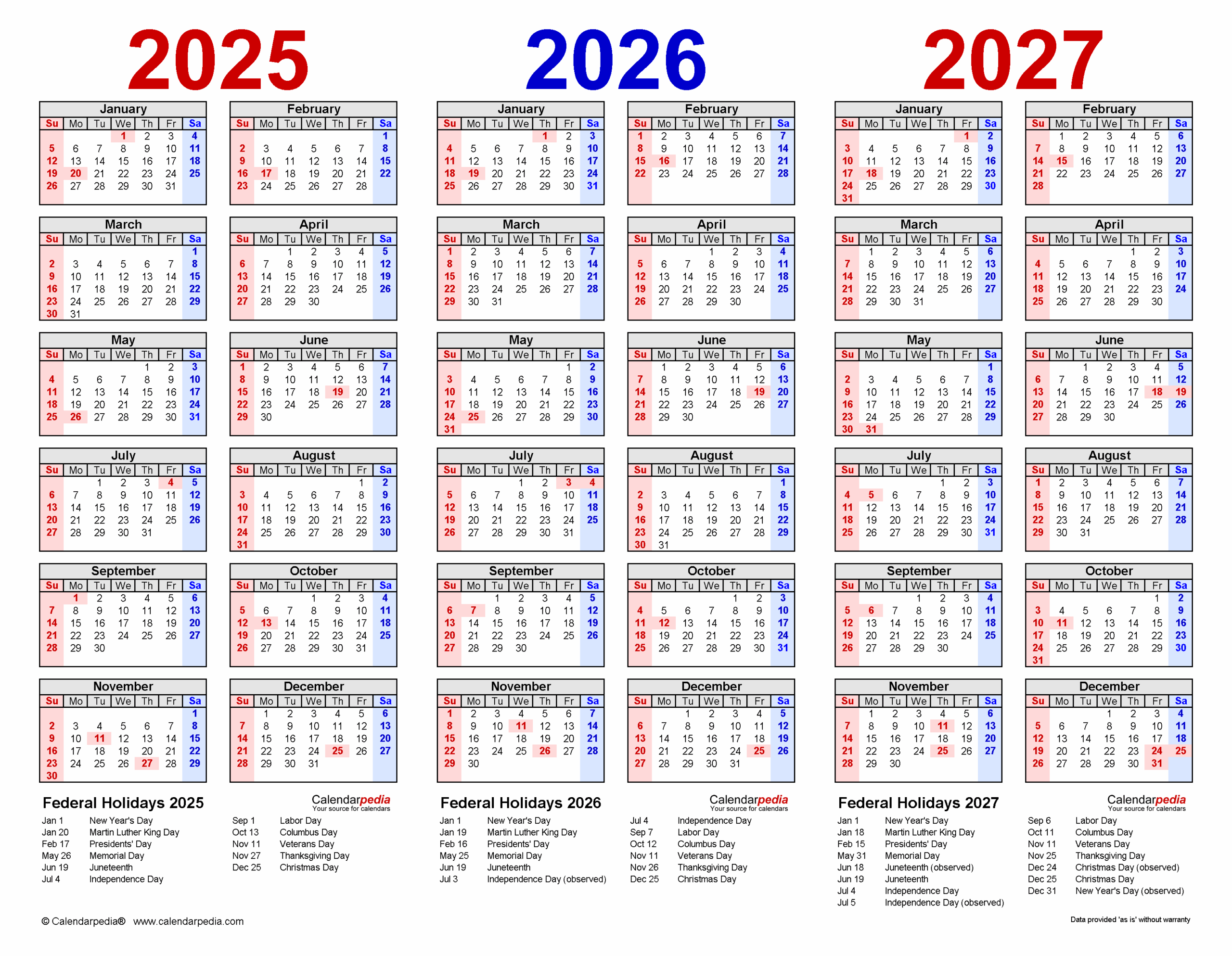 2025 2027 Three Year Calendar Free Printable PDF Templates
