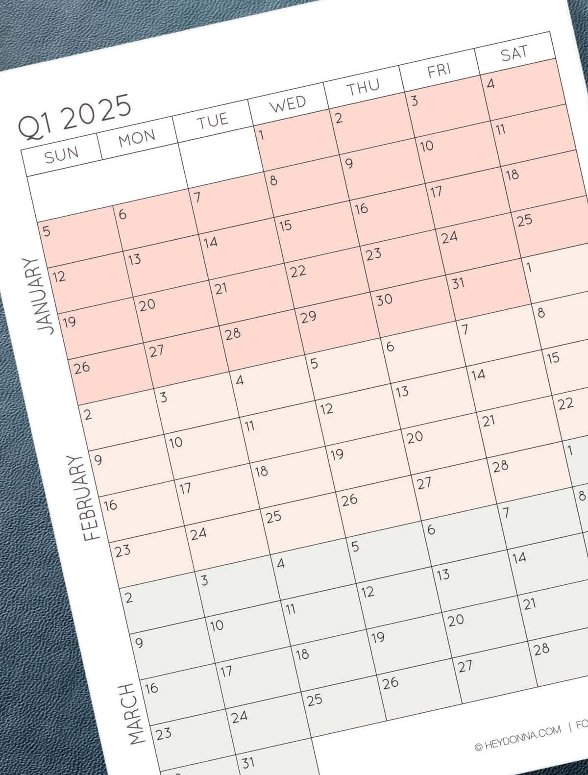 Free Printable 3 Month 2025 Calendar