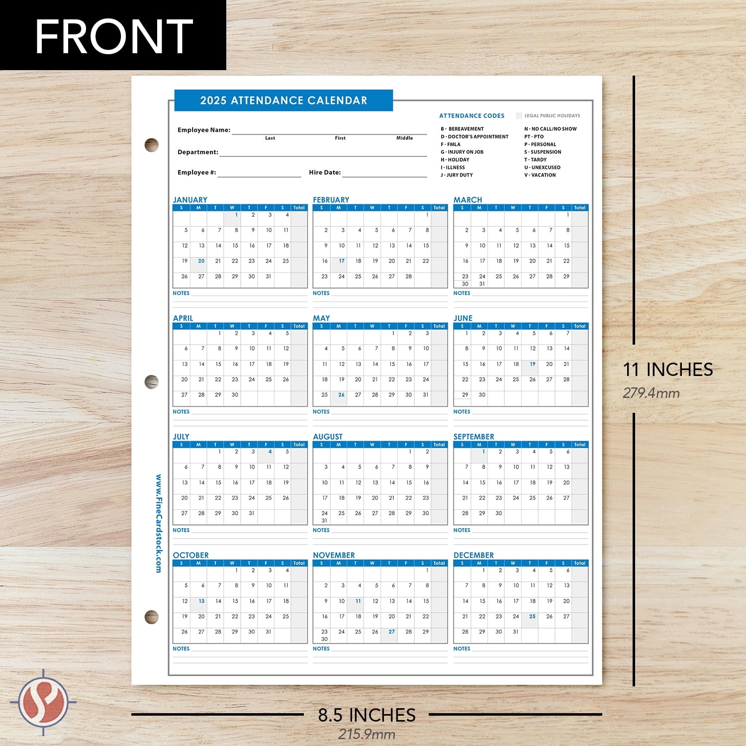 Free Printable 2025 Employee Attendance Calendar Pdf Download