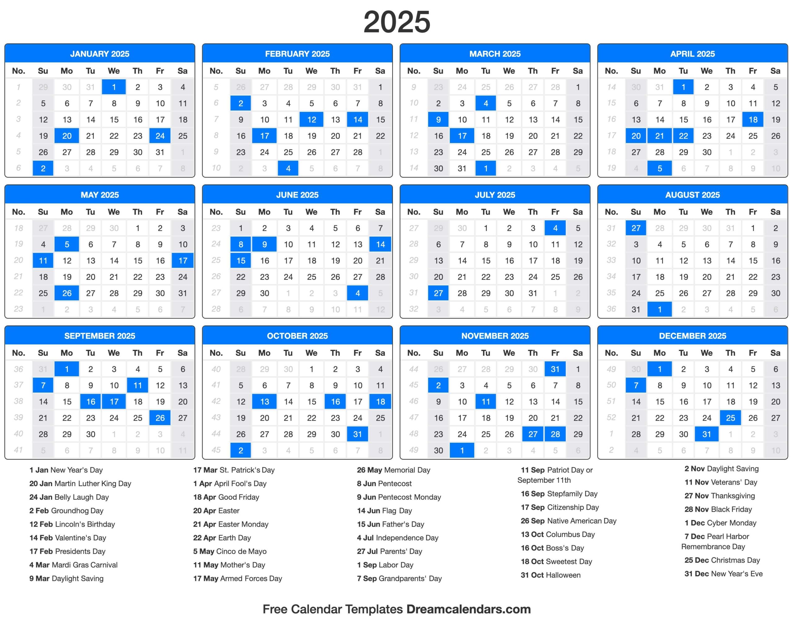 Free Printable Calendar 2025 With Us Holidays