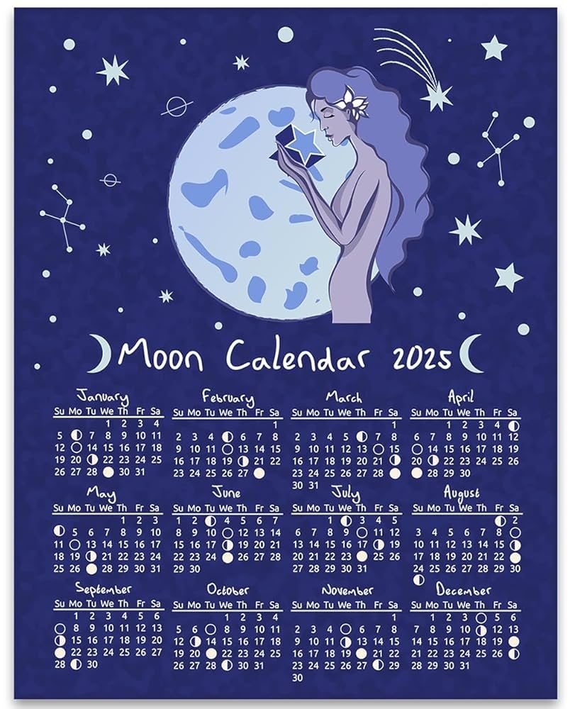 2025 Calendar 11x14 Unframed Poster Moon Phases Lunar Poster Astrology Wall Art Celestial Calendar 2025 Moon Cycle Chart U0026 Lunar Phase Tracker 