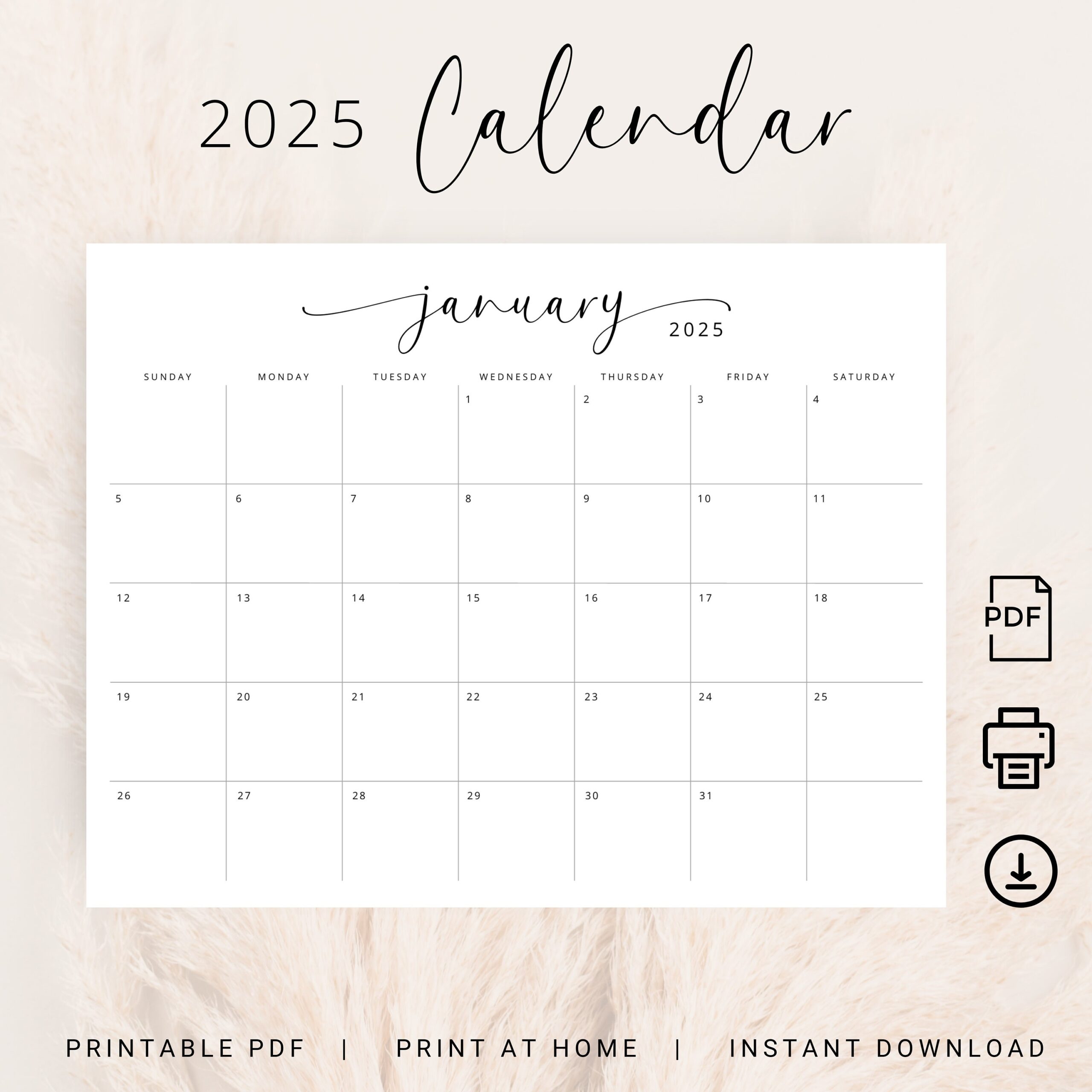 2025 Calendar 2025 Monthly Planner Landscape Elegant Monthly 