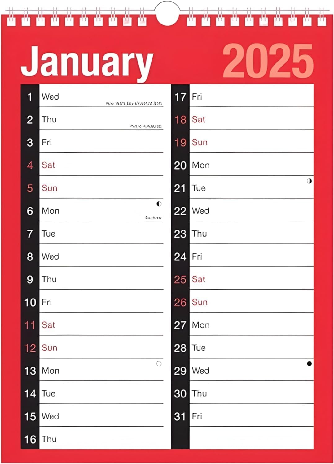 2025 Calendar A4 Large 2 Column Month To View Spiral Bound Wall Planner For Home Business Office School 1 January 2025 To 31 December 2025 Amazon co uk Stationery U0026 Office Supplies