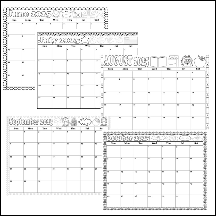 2025 Calendar Coloring Pages 1 Year 12 Months Blank Monthly 