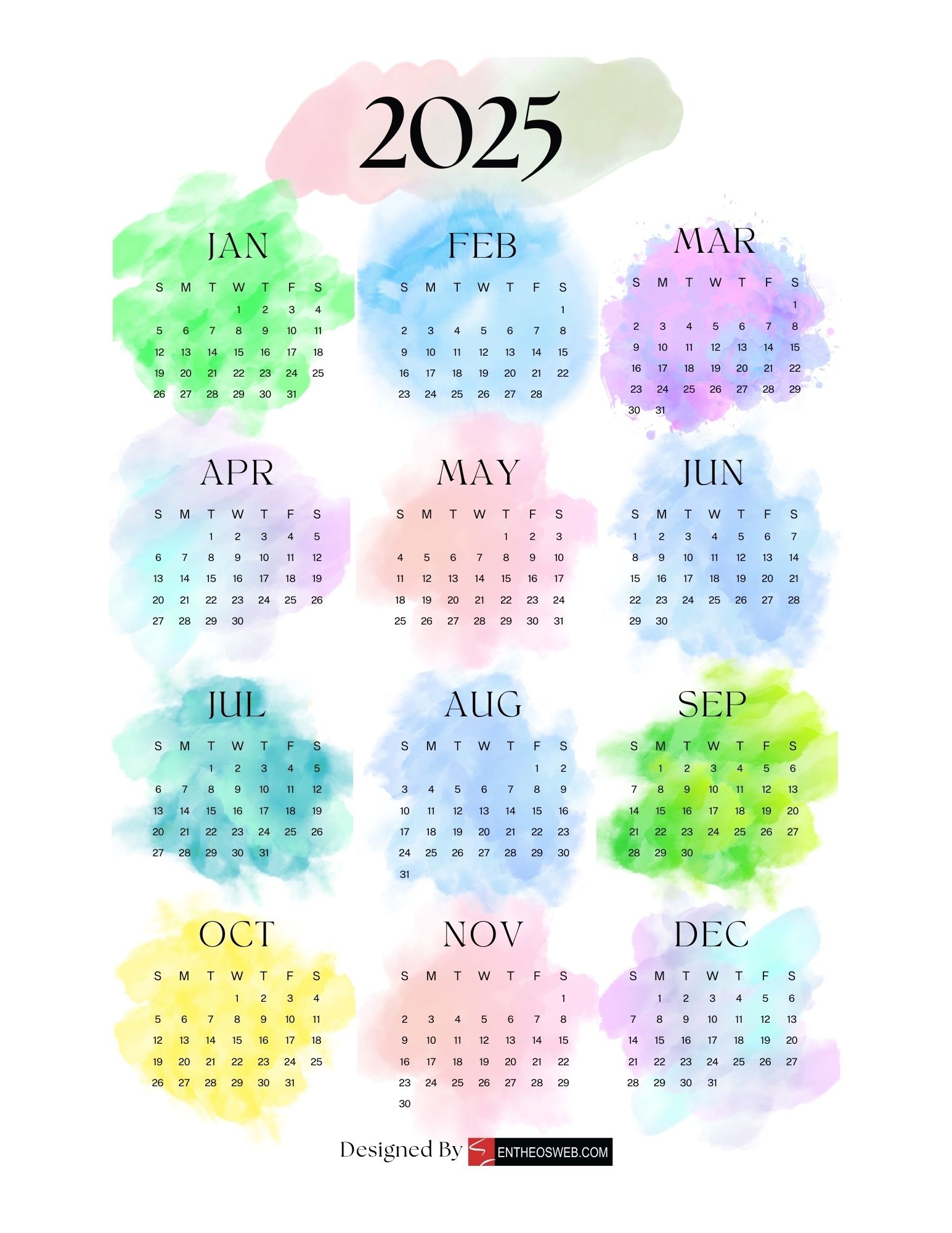 2025 Calendar Free PDF Printables EntheosWeb