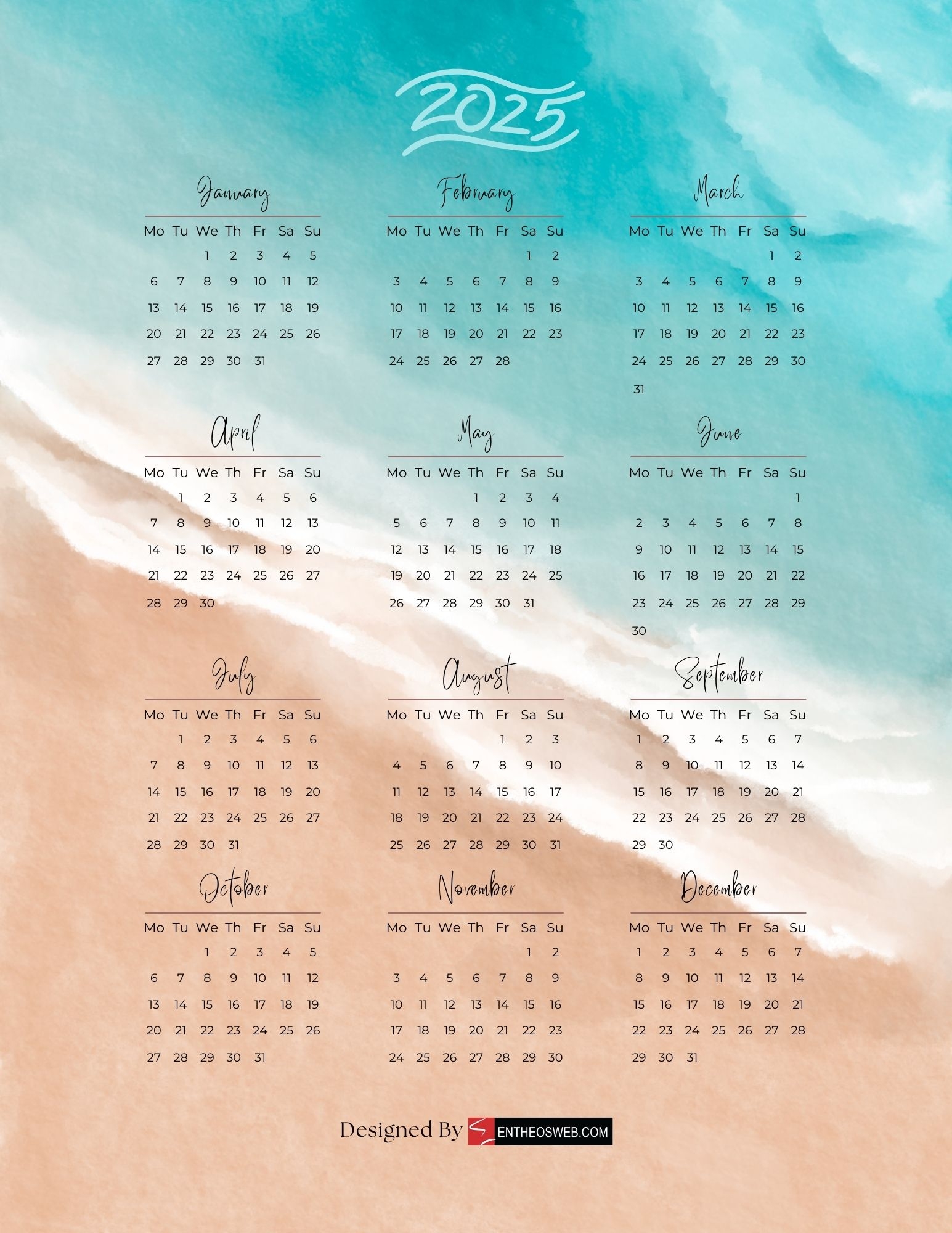 2025 Calendar Free PDF Printables EntheosWeb