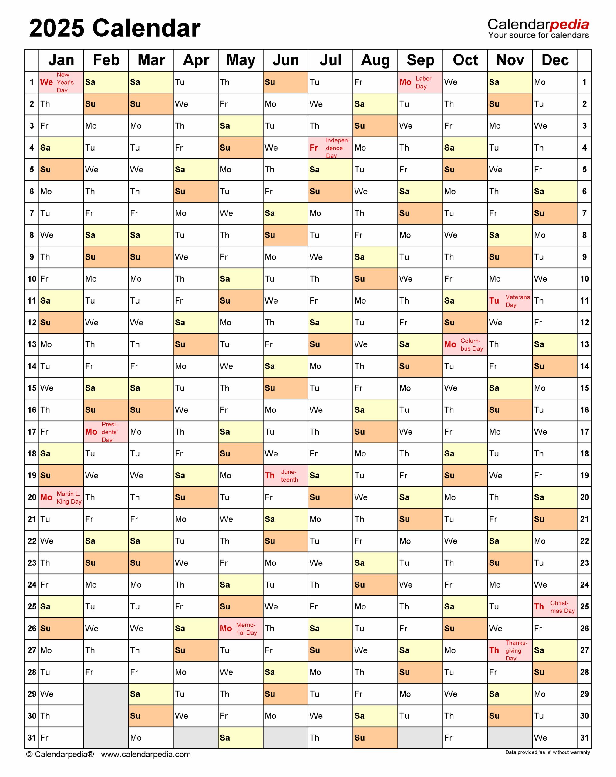 2025 Calendar Free Printable PDF Templates Calendarpedia