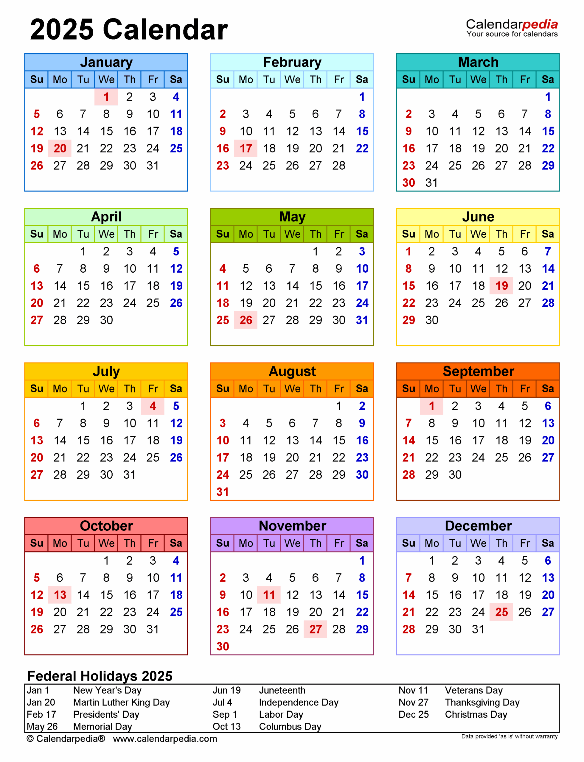 2025 Calendar Free Printable PDF Templates Calendarpedia