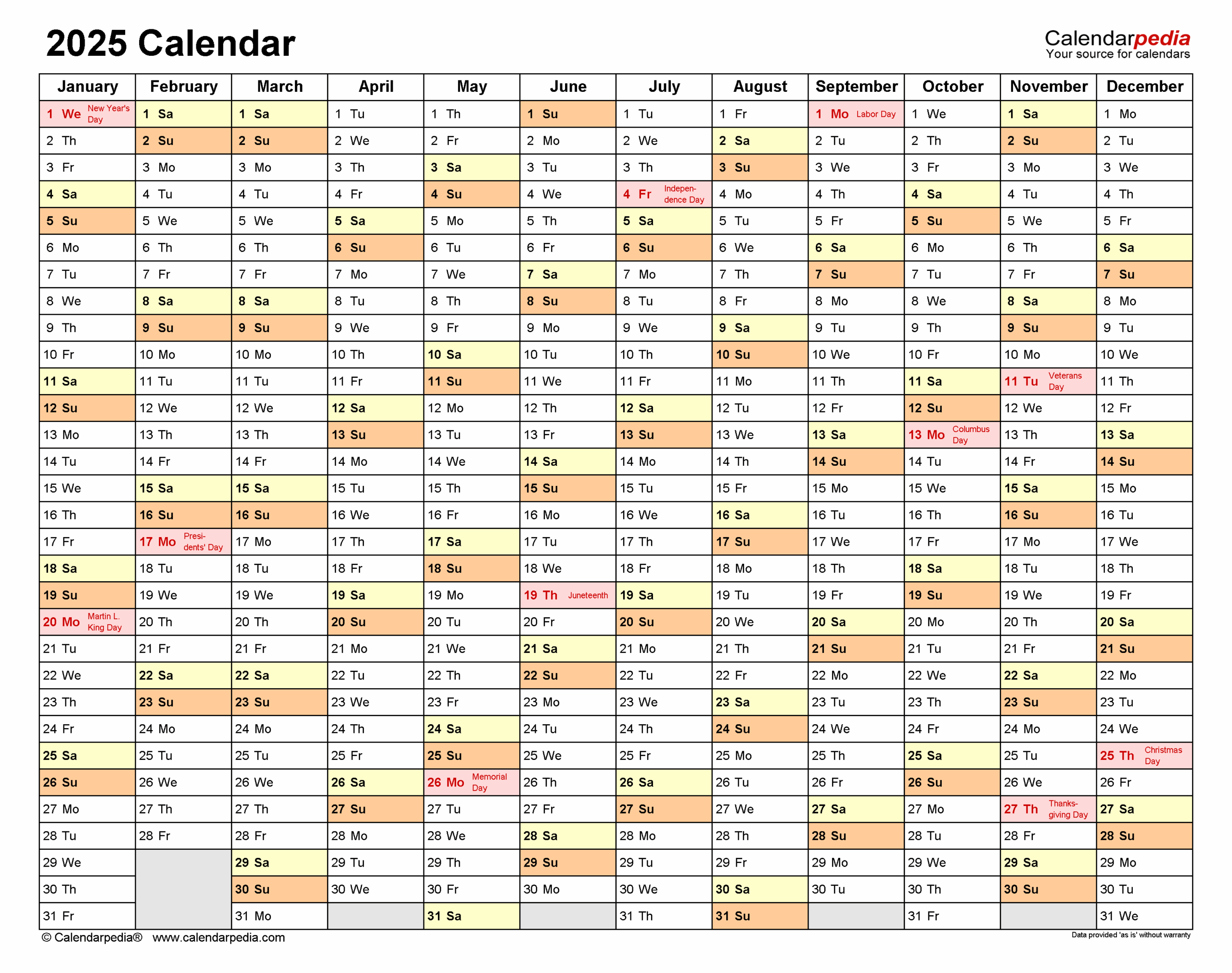 2025 Calendar Free Printable PDF Templates Calendarpedia