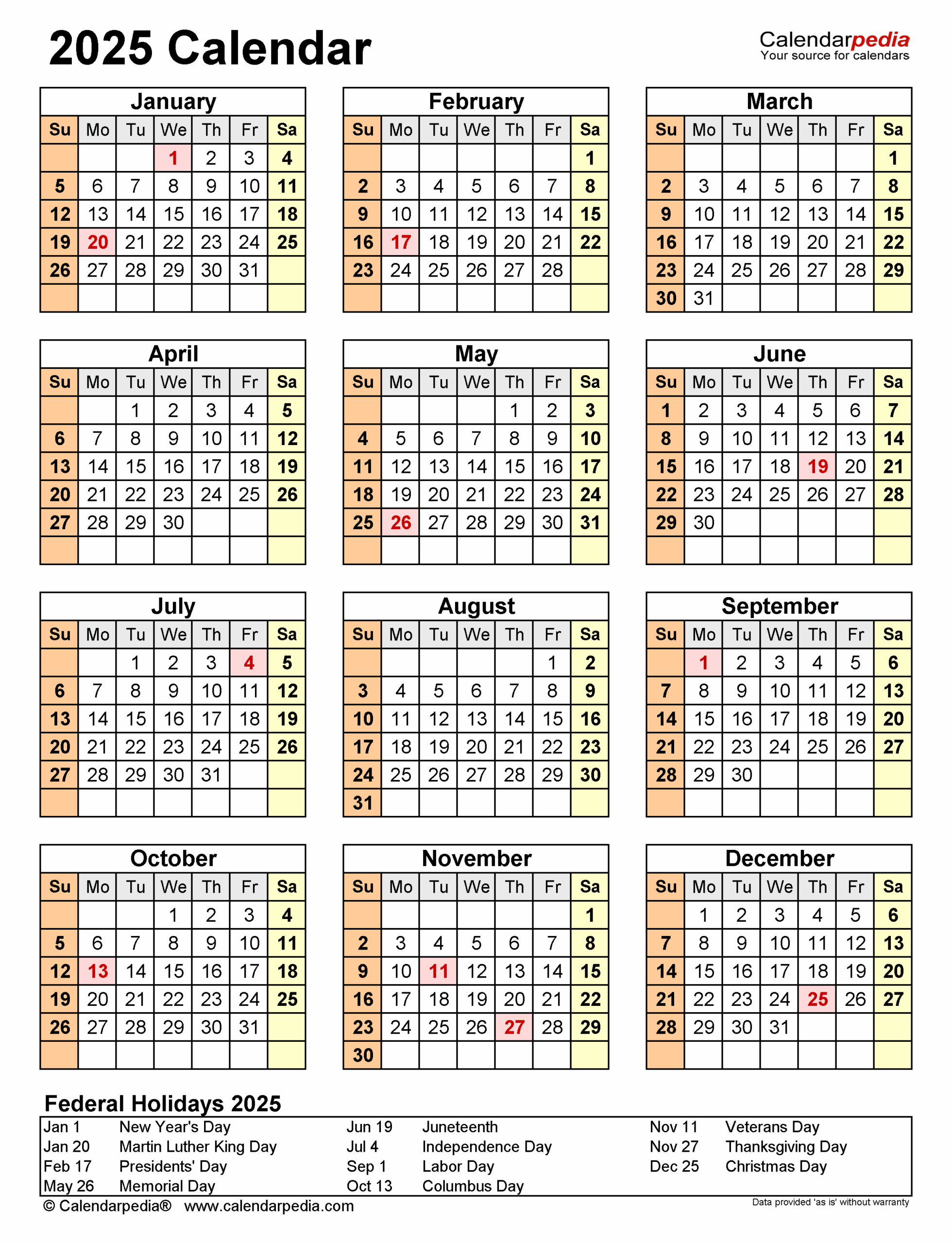 2025 Calendar Free Printable PDF Templates Calendarpedia