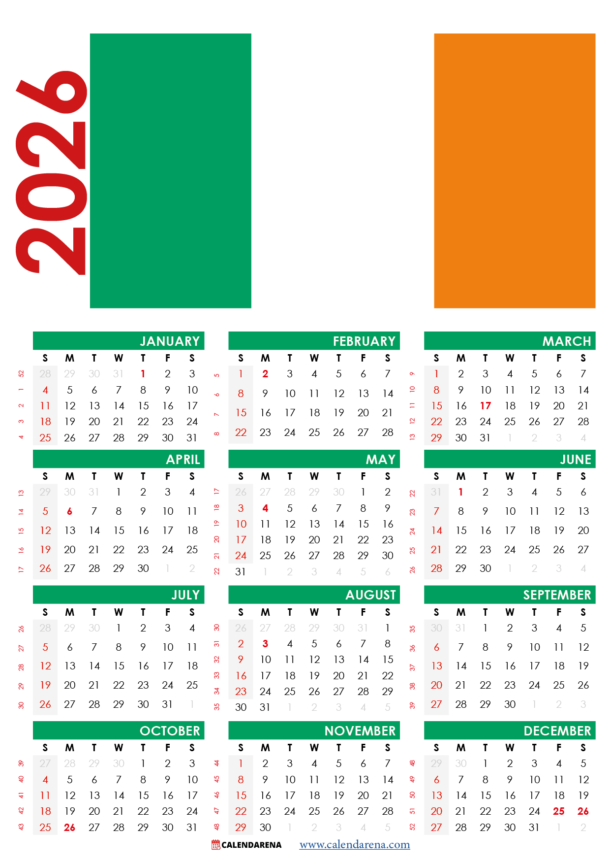 Free Printable Calendar 2025 Ireland