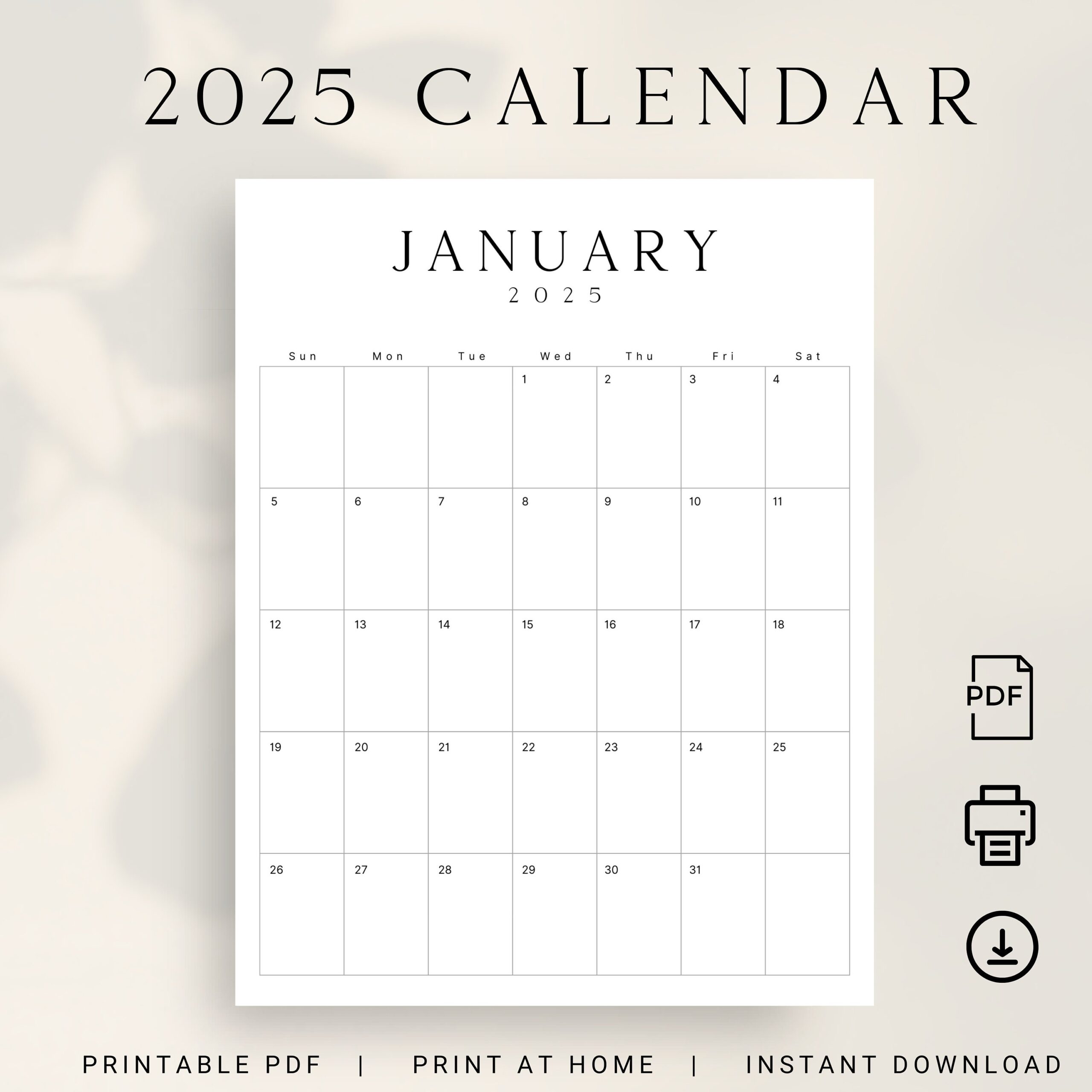 2025 Calendar Printable 2025 Monthly Planner Portrait 2025 LUXE Monthly Calendar Vertical A4 Letter Size Sunday U0026 Monday Start Calendar PDF Etsy
