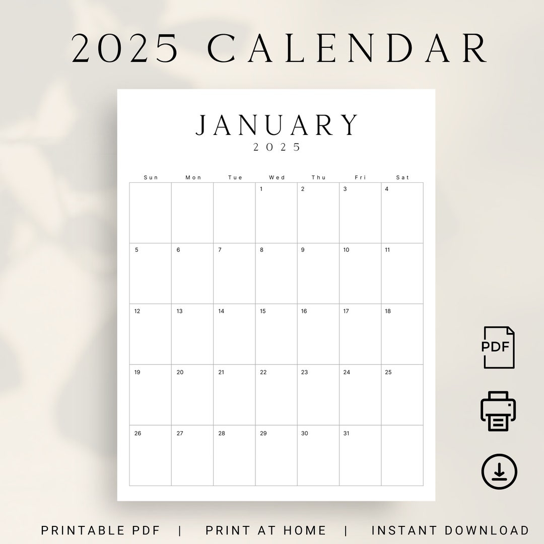2025 Calendar Printable 2025 Monthly Planner Portrait 2025 LUXE Monthly Calendar Vertical A4 Letter Size Sunday U0026 Monday Start Calendar PDF Etsy