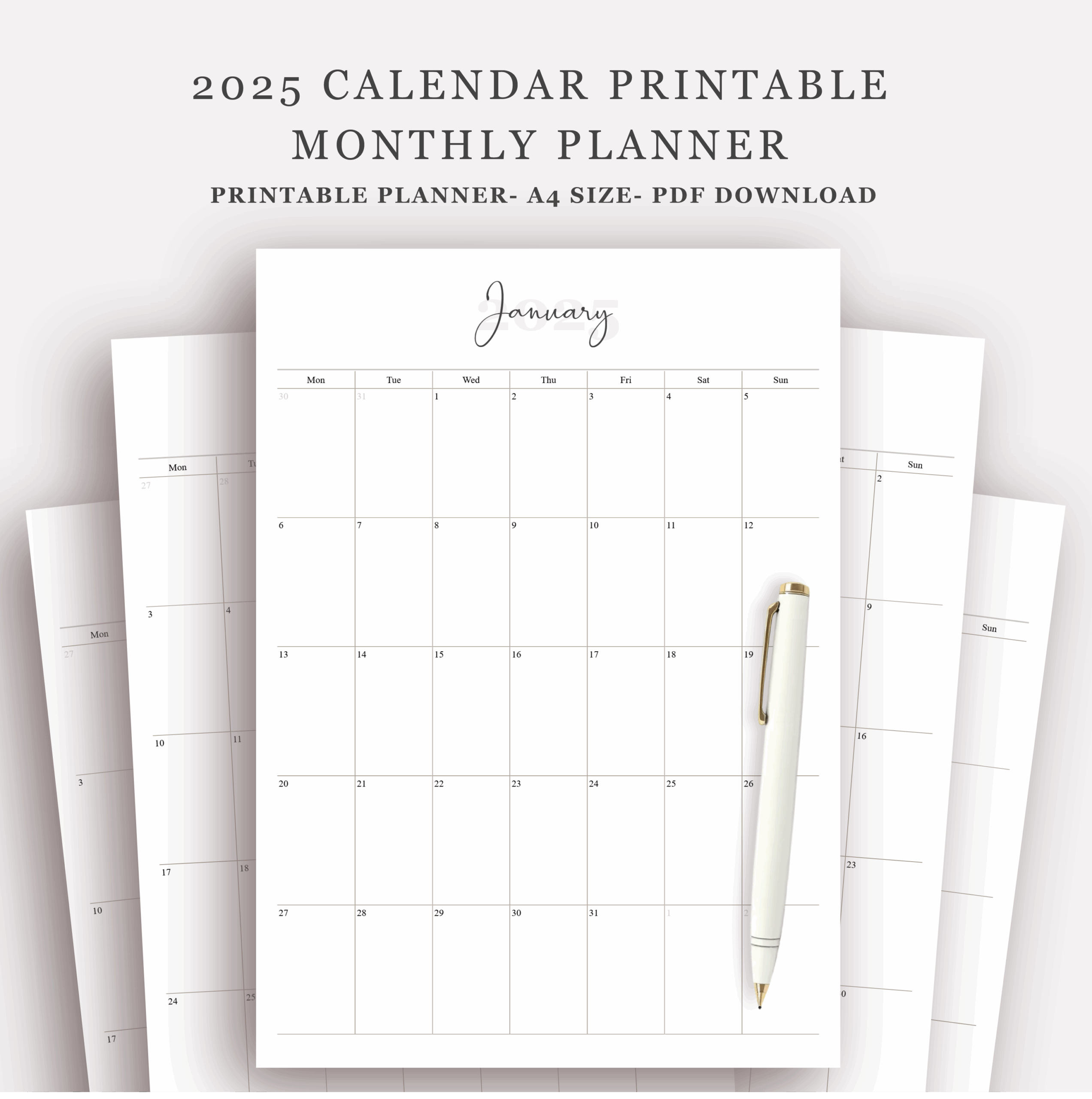 Free Printable 2025 Monthly Calendar Monday Start