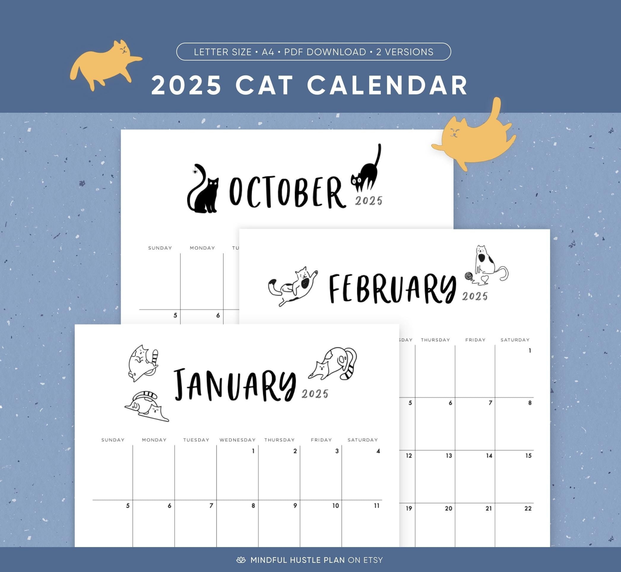 Free Printable 2025 Monthly Calendar Cat