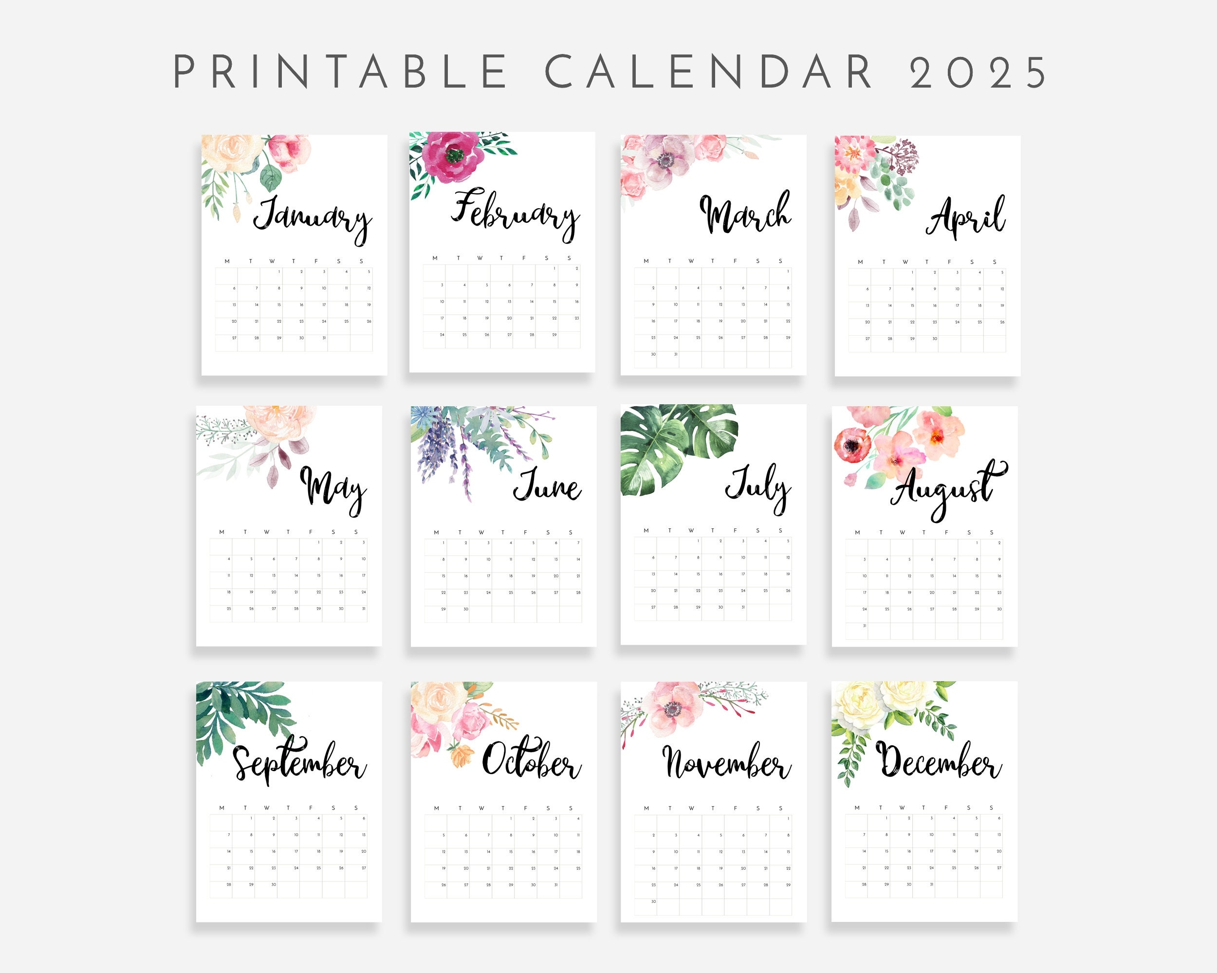 2025 Calendar Printable Instant Download Etsy