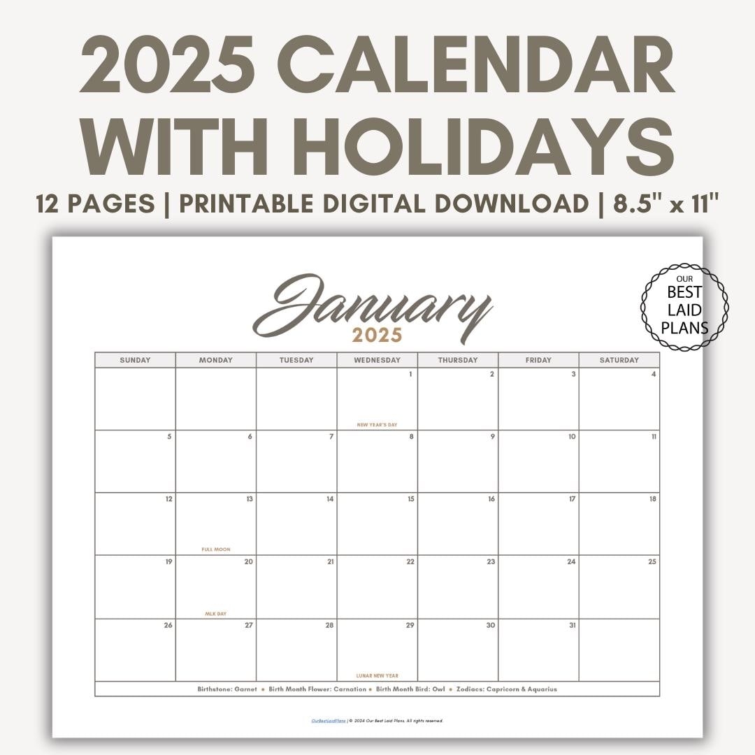 2025 Calendar Printable Landscape 2025 Monthly Bundle Calendar Printable Year 2025 12 Month Calendar 2025 Calendar With Holidays PDF Etsy
