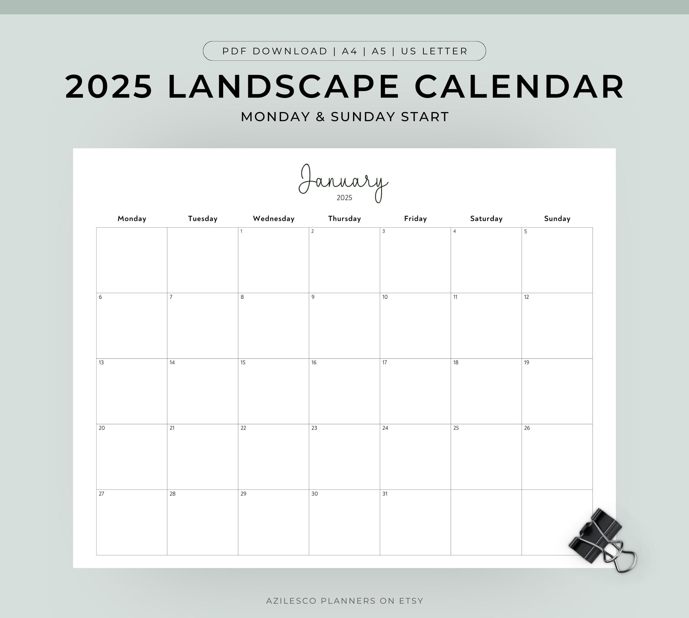 2025 Calendar Printable Landscape Minimalist Monthly Calendar 2025 Calendar Printable Etsy UK