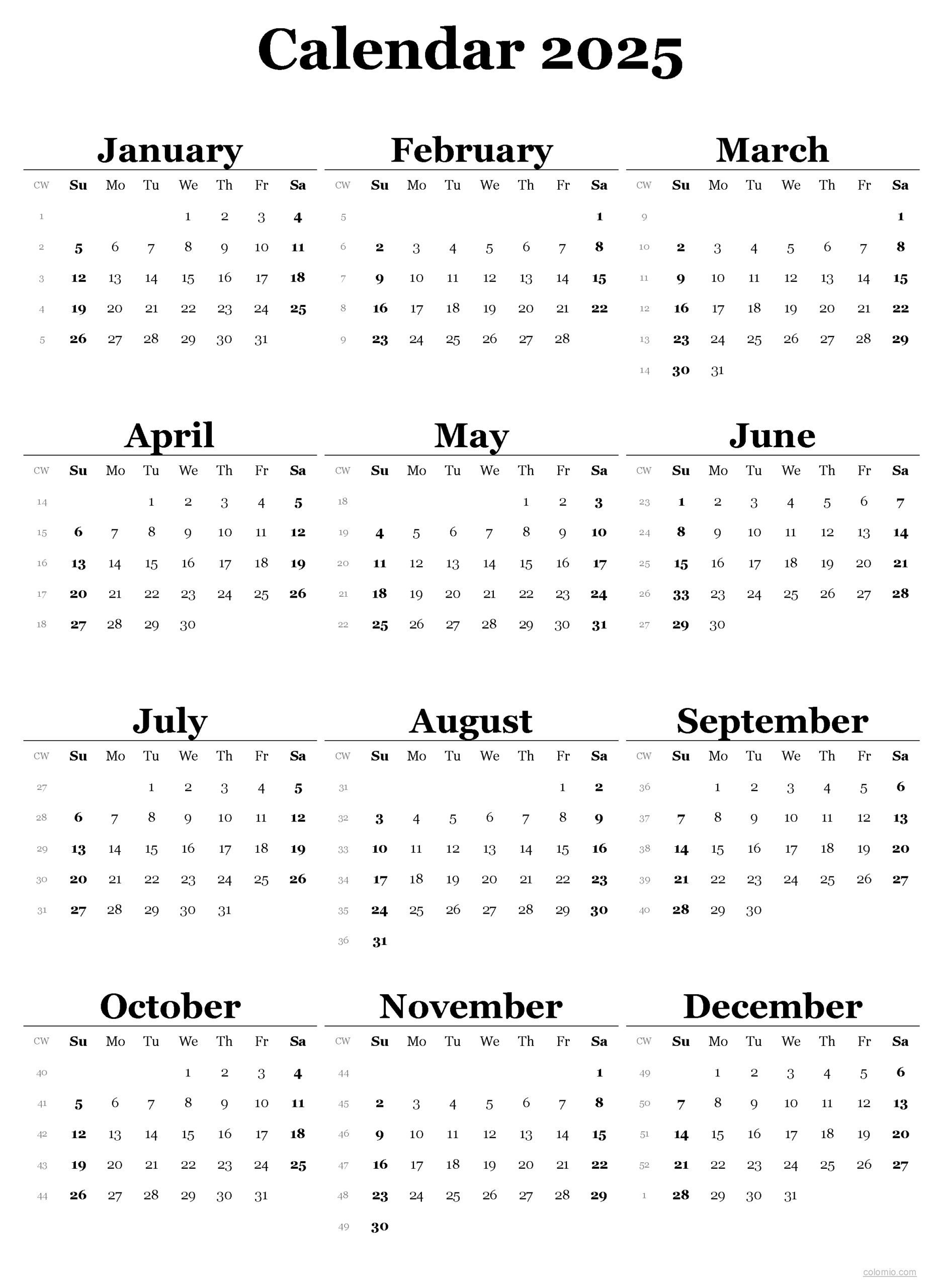 2025 Calendar Printable PDF Excel And Image File Free 