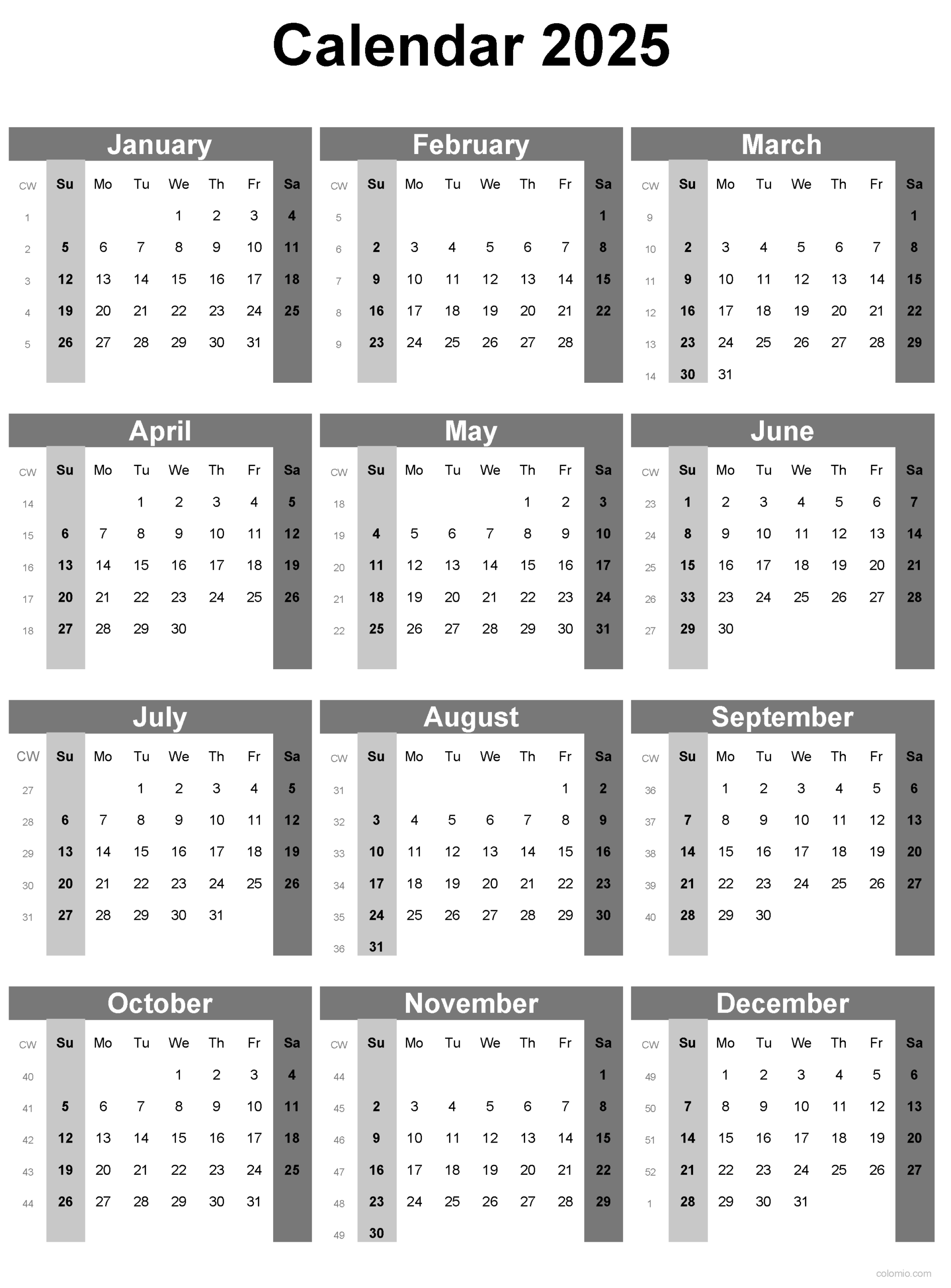 2025 Calendar Printable PDF Excel And Image File Free 