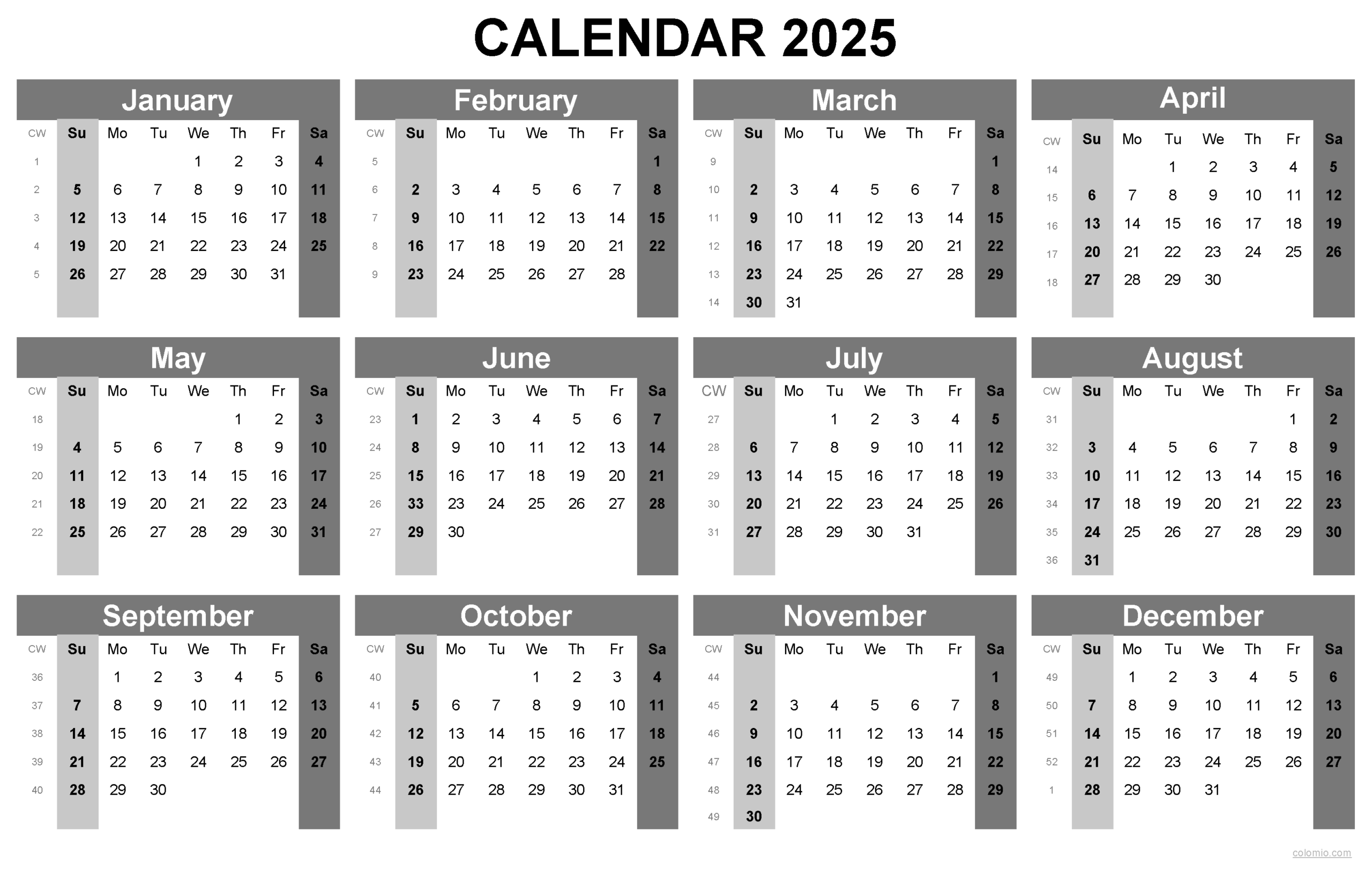 Free Printable 2025 Excel Calendar