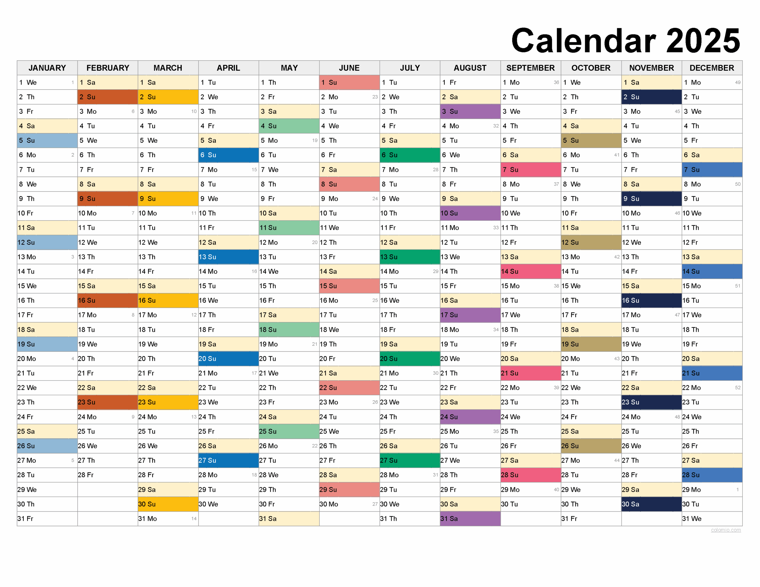 2025 Calendar Printable PDF Excel And Image File Free Download Easy To Print Annual Calendars