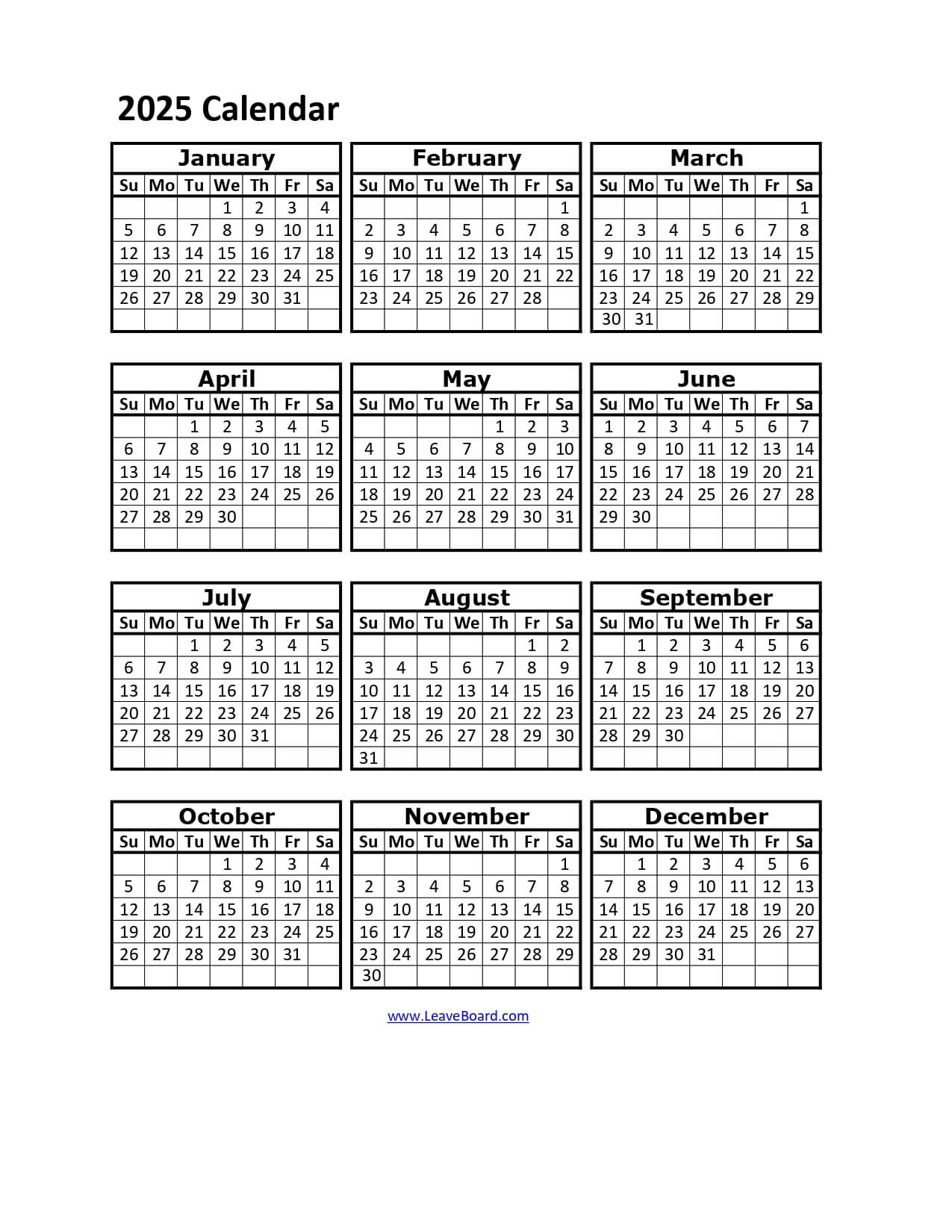 2025 Calendar Printable PDF Excel With Holidays Free Download 