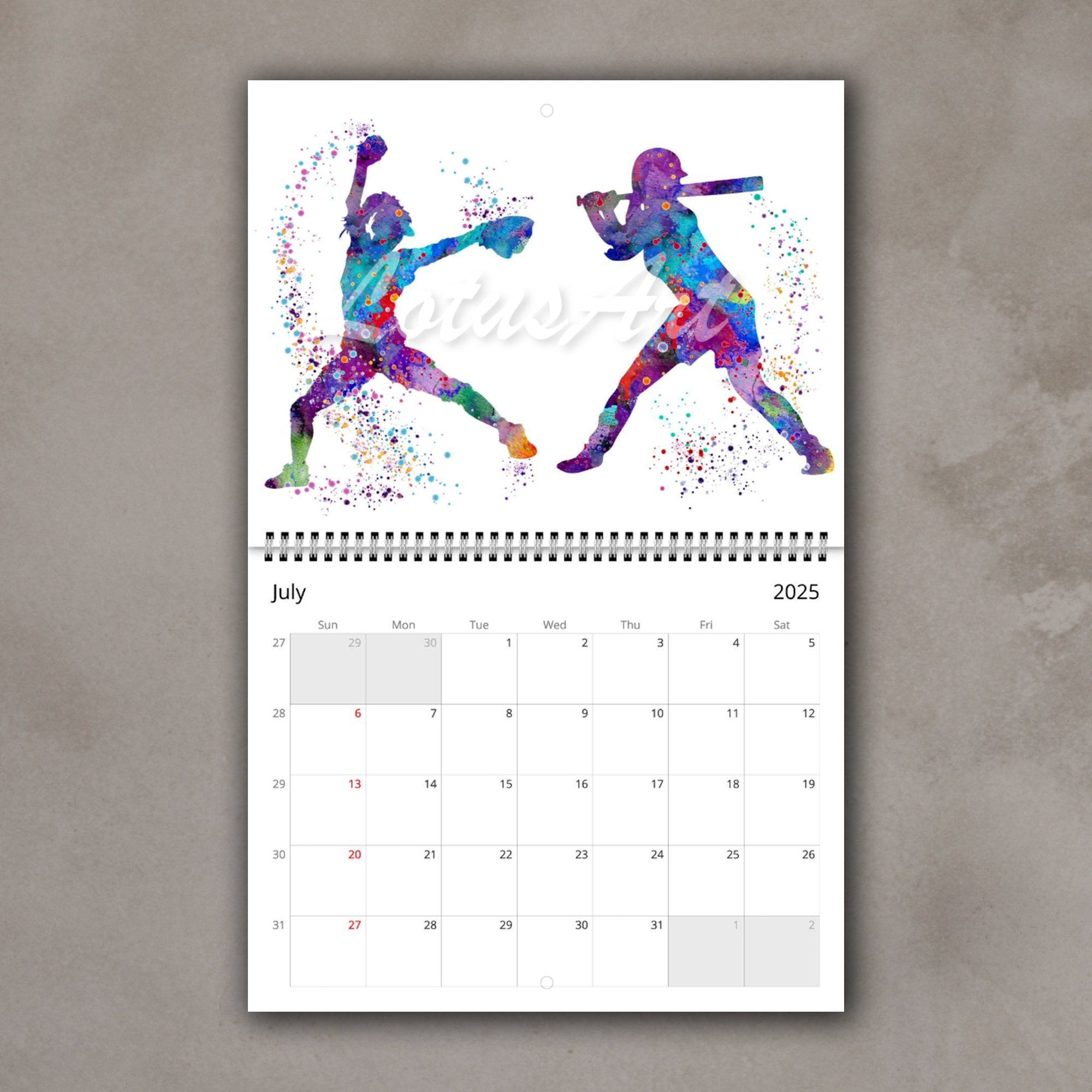 2025 Calendar Sports Watercolor Print Office Gift Kids Room Decor 12 Month Wall Calendar Etsy
