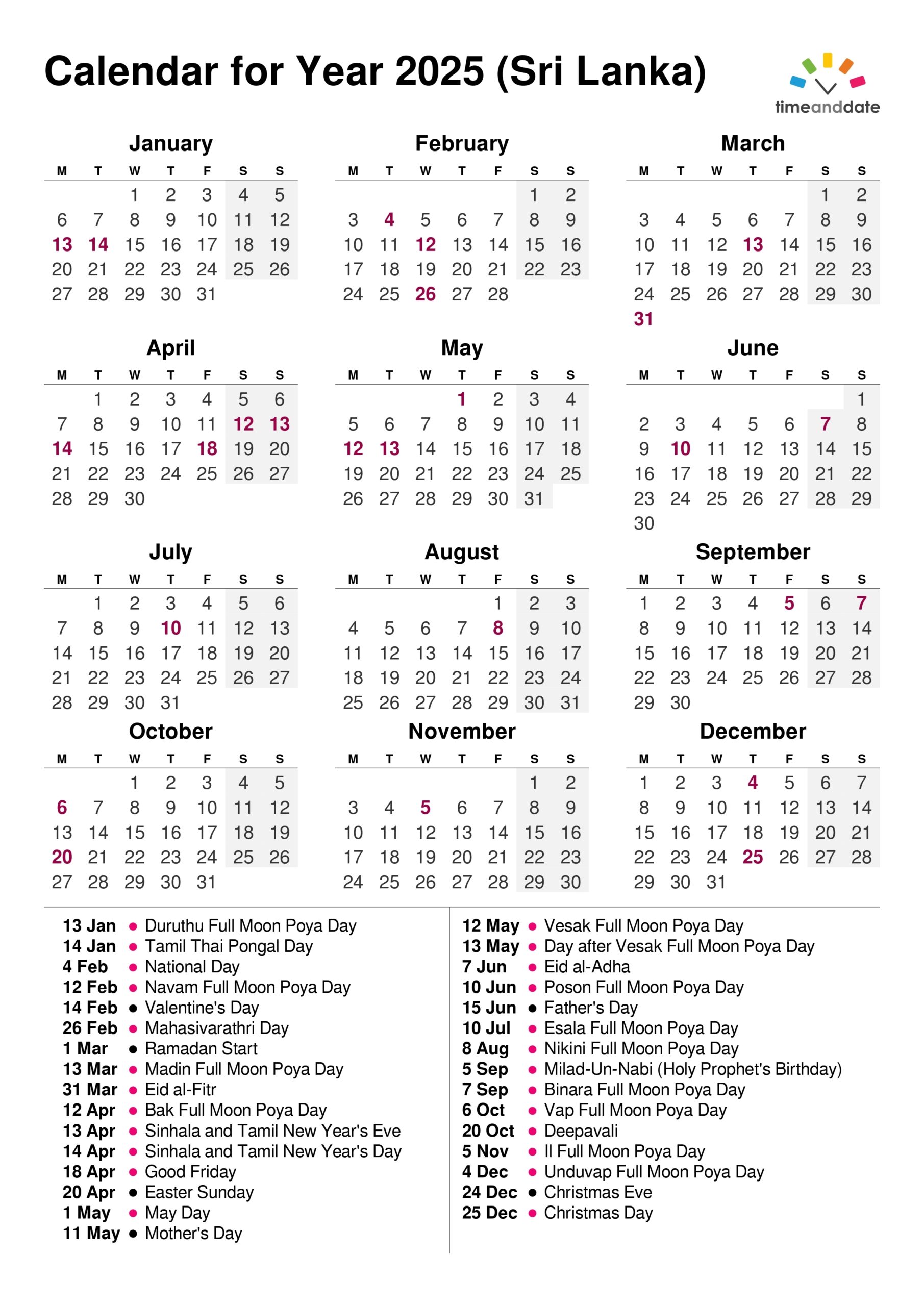 2025 Calendar Sri Lanka Printable PDF Sinhala Tamil English Calendar With Holidays Free Download With SL Government Desk Calendar With Poya Day Jobguide lk