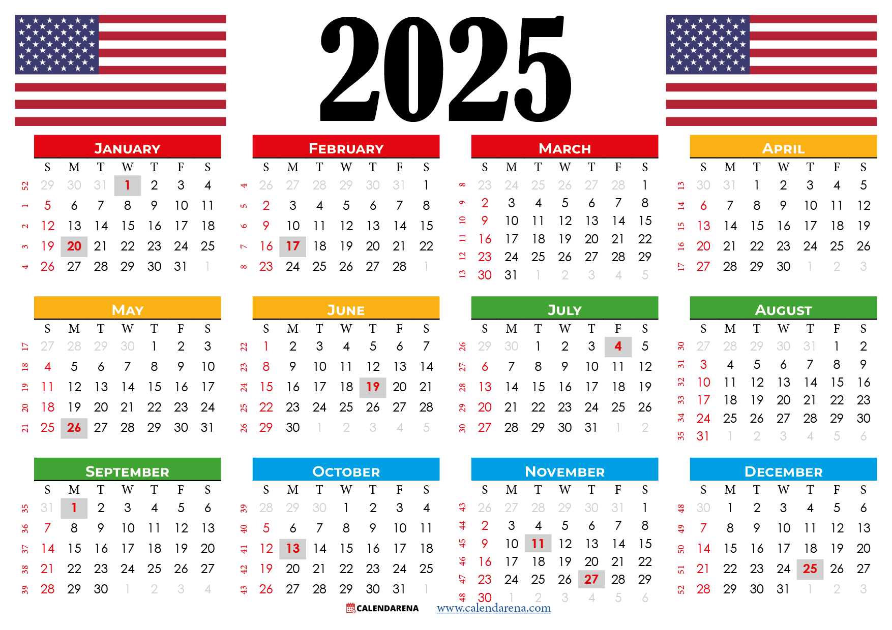 Free Printable Calendar 2025 Usa
