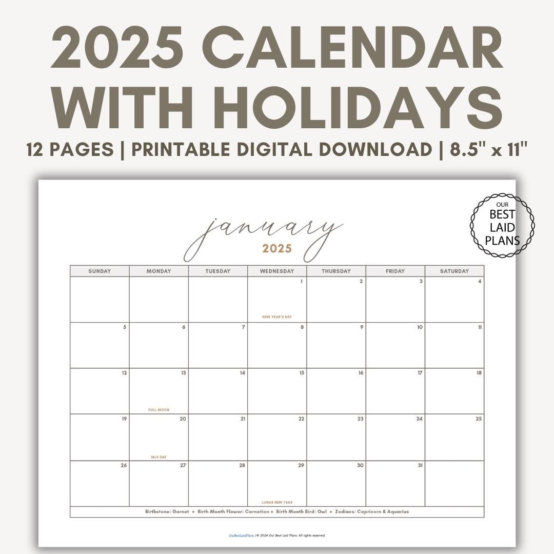 Free Printable 2025 Coloring Calendar With Holidays