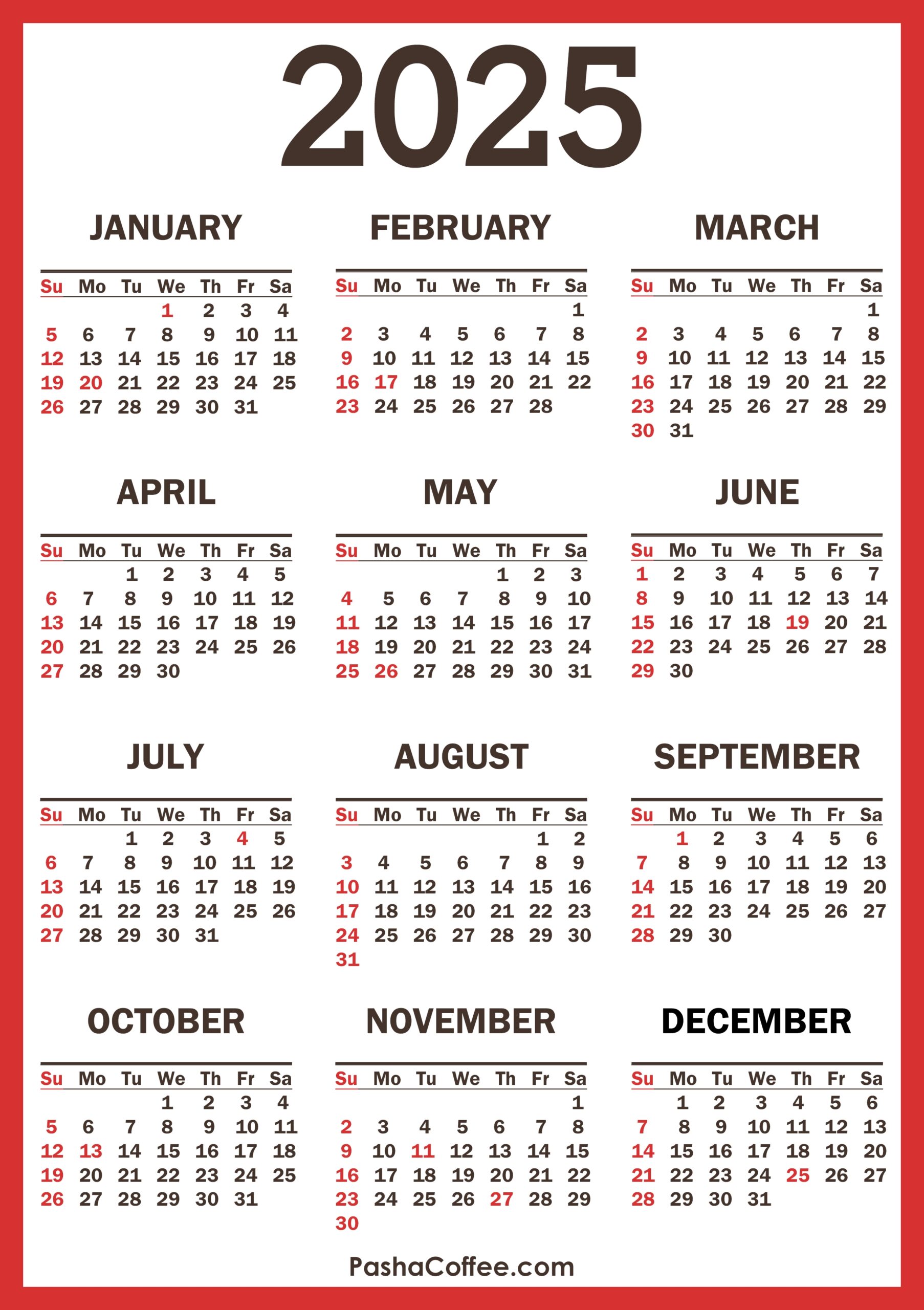 2025 Calendar With Holidays Printable Free Vertical 