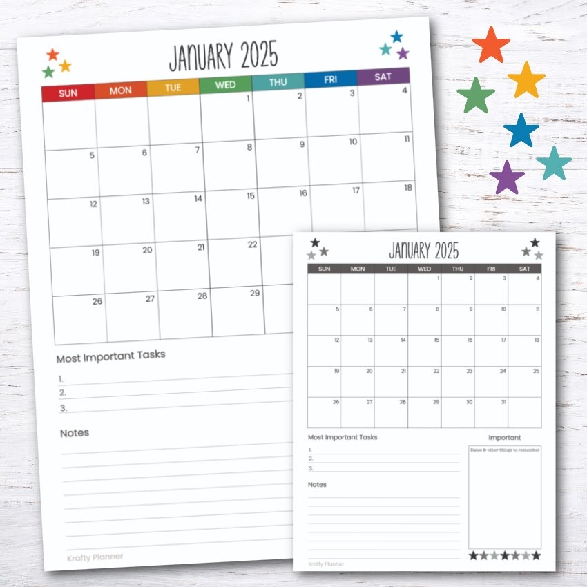 2025 Calendar With Notes And Task Lists Krafty Planner