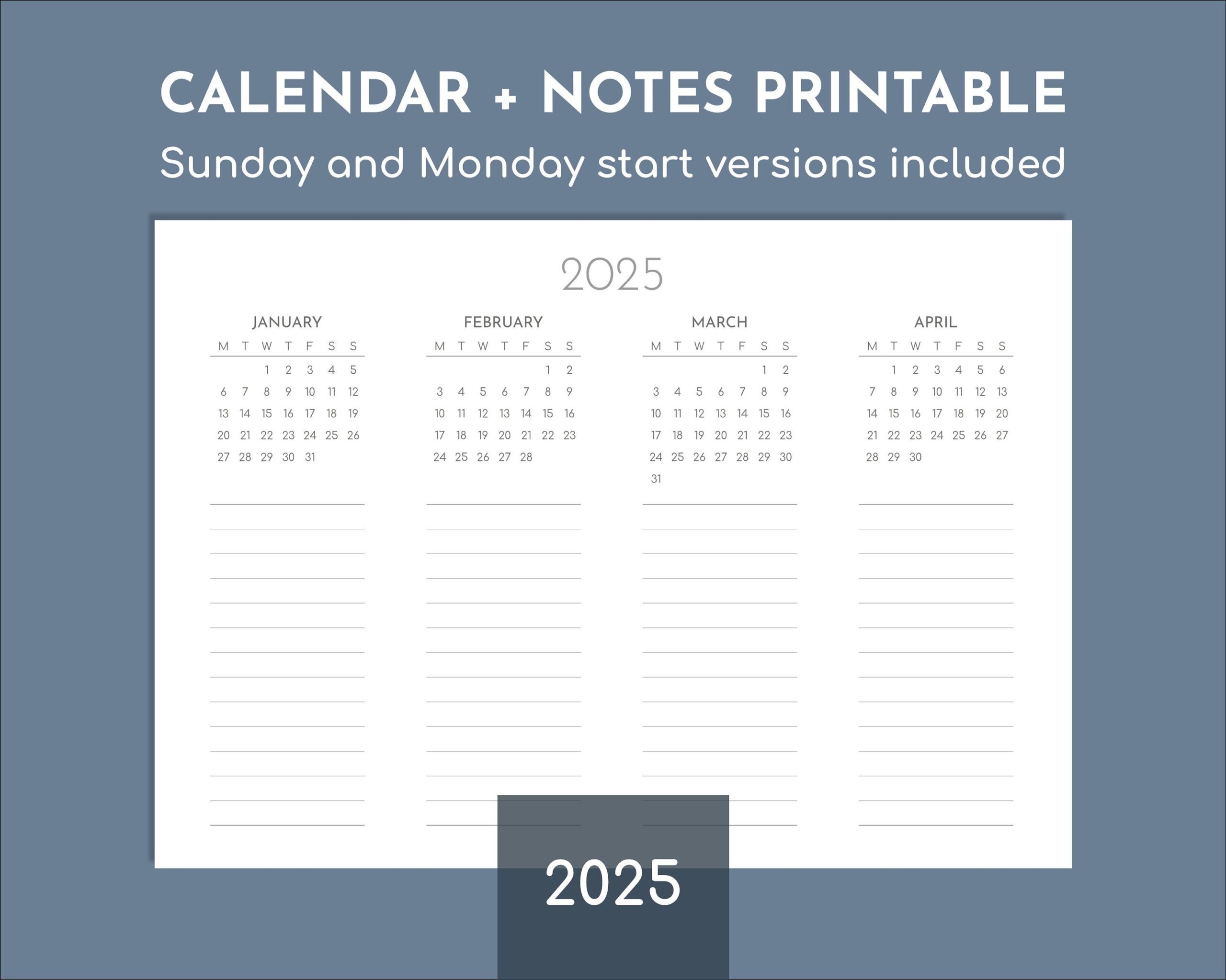 2025 Calendar With Notes Space Future Log Printable Pdf Print At 
