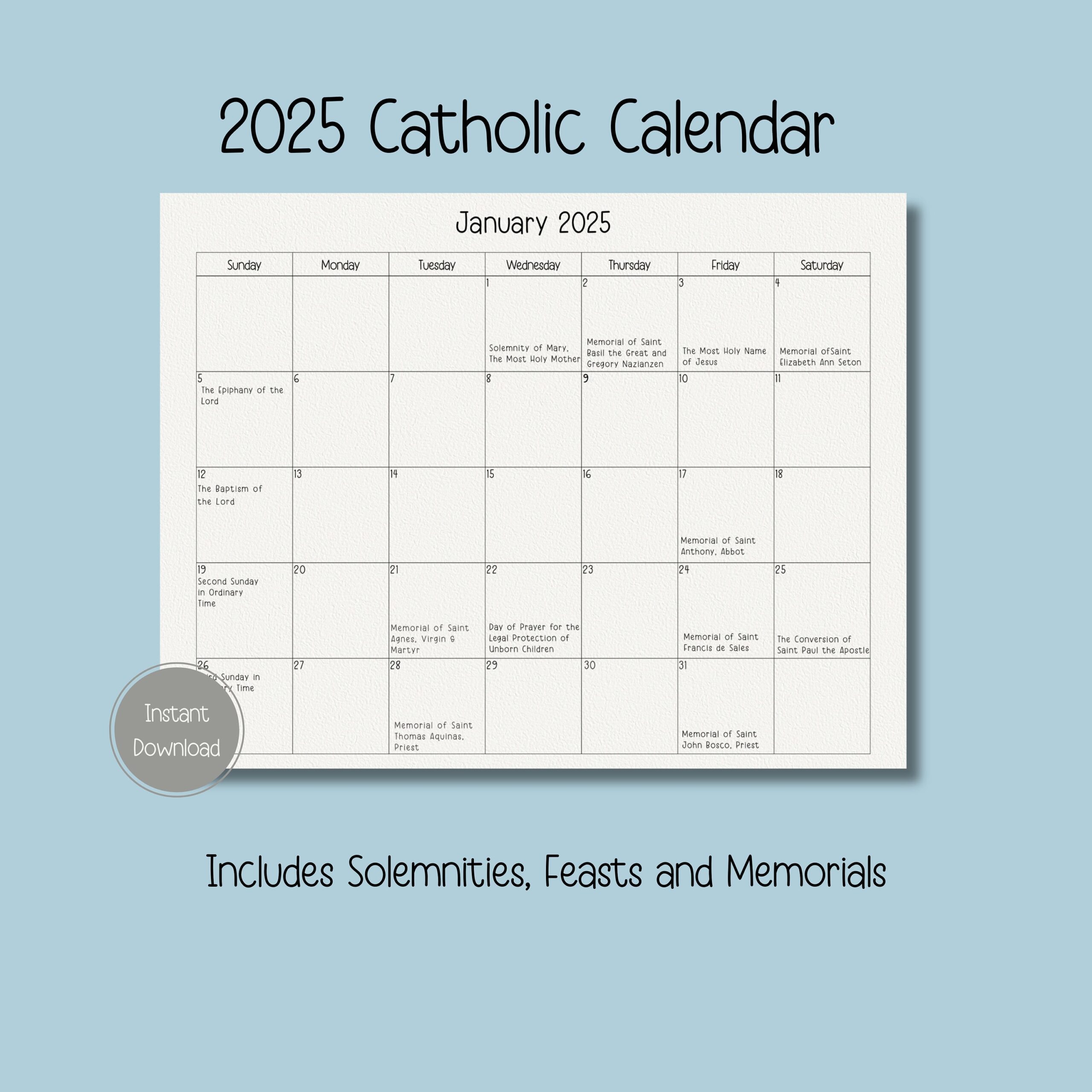 Catholic Calendar September 2025