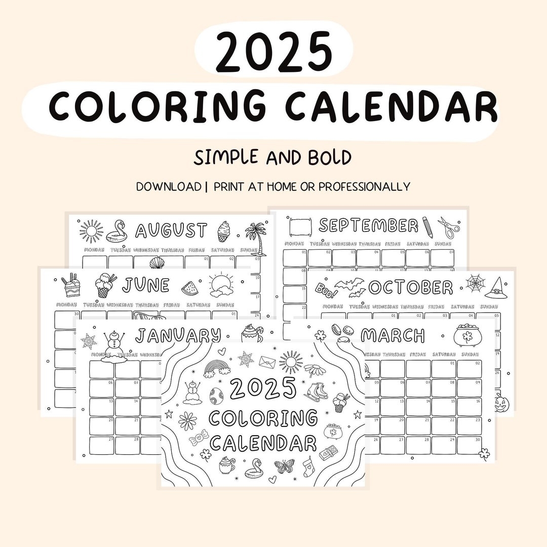 2025 Coloring Calendar Kids Calendar 2025 Monthly Planner 