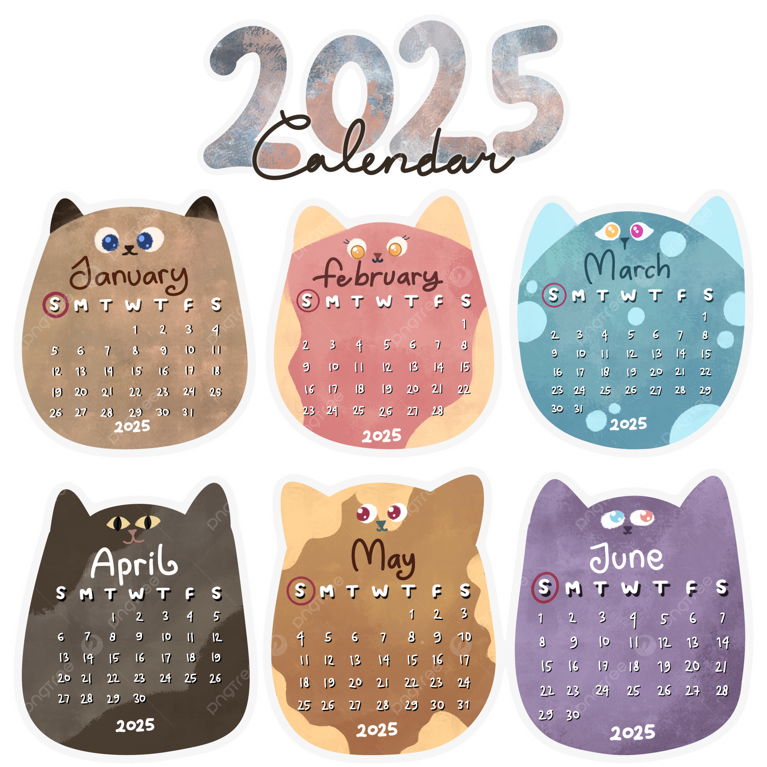 2025 Cute Calendar Monthly Printable Cat Theme New Year 2025 Calendar 2025 Happy New Year Cute Calendar PNG Transparent Clipart Image And PSD File For Free Download