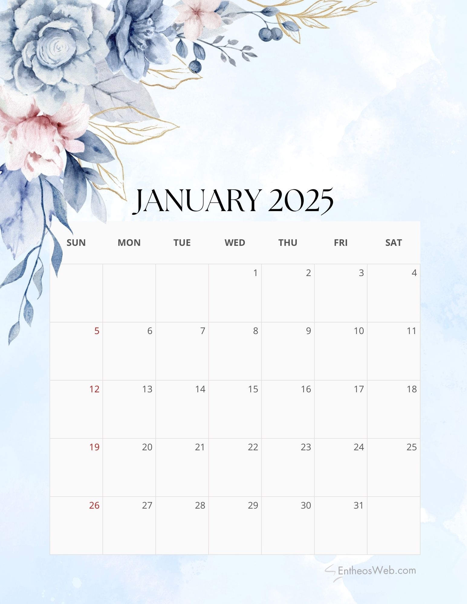 2025 Floral Calendar Free PDF Printable EntheosWeb