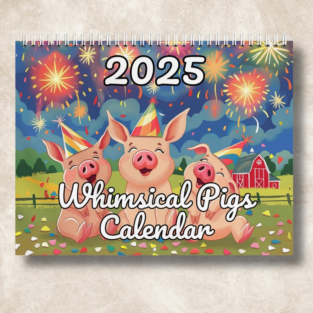 2025 Funny Pigs Wall Calendar Cartoon Pigs Wall Art Yearly 