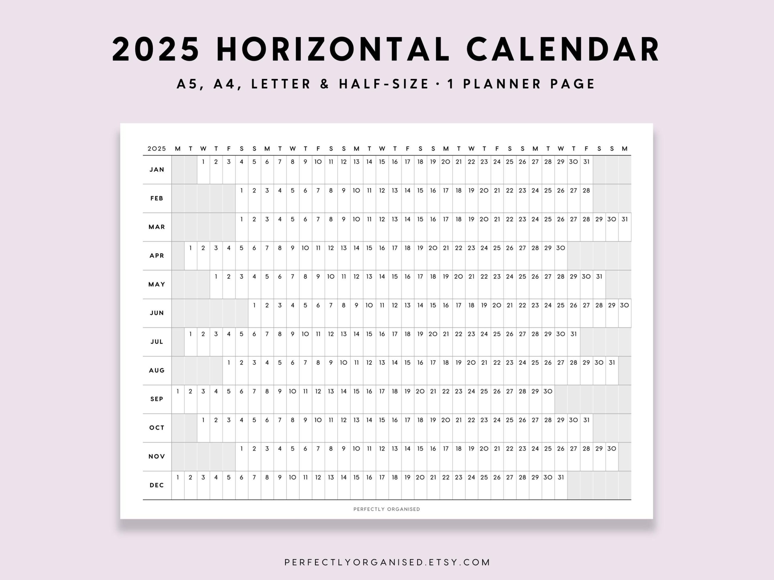2025 Horizontal Calendar 2025 Foldout Planner 2025 Folding 