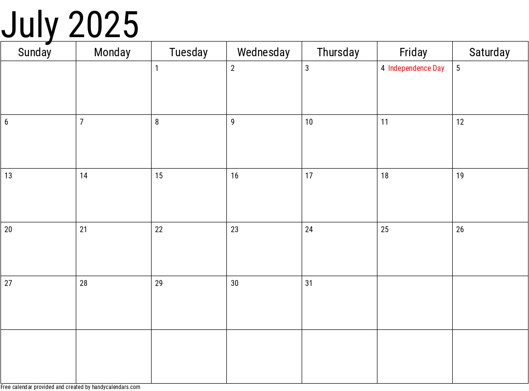 Calendar Days July 2025