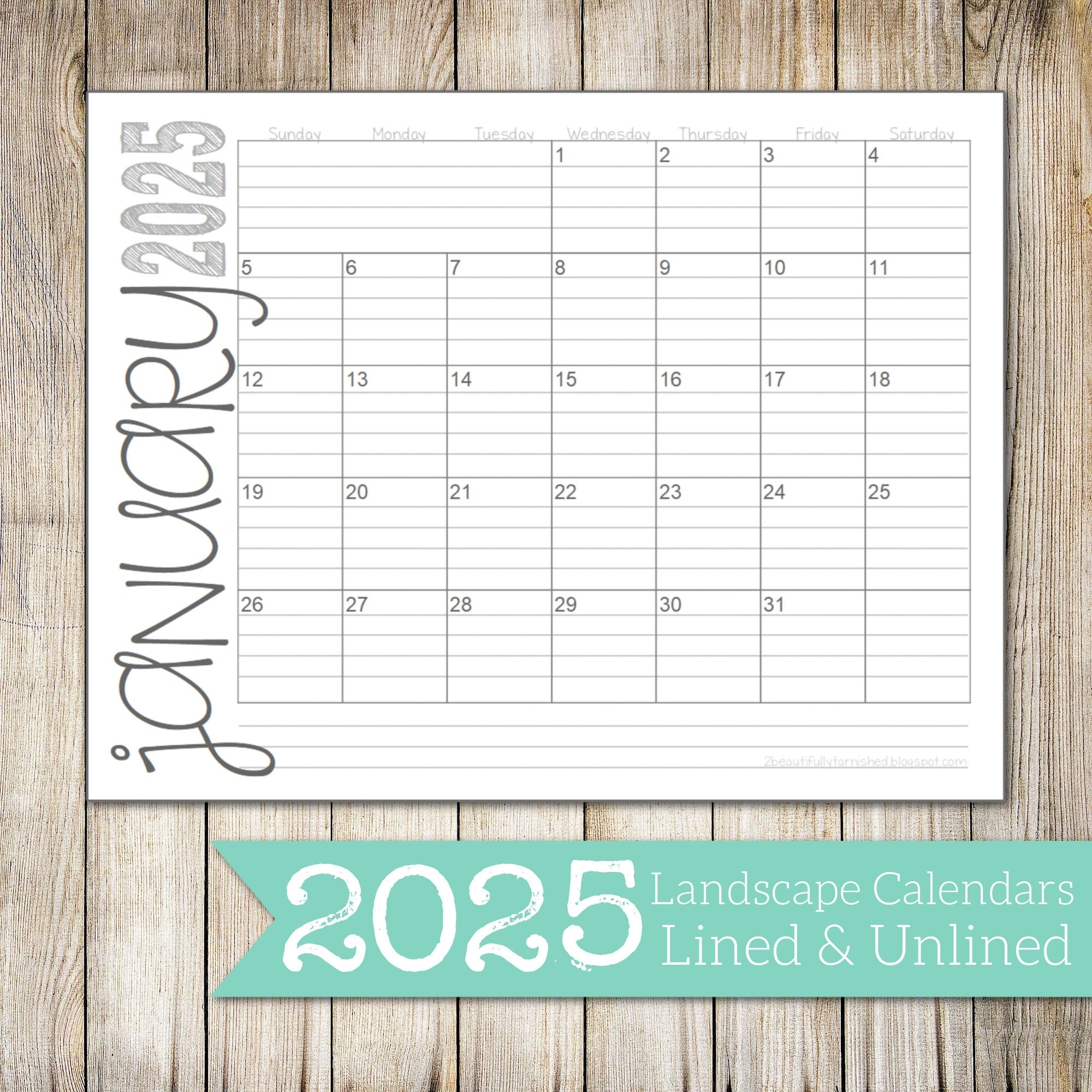 2025 Landscape Lined U0026 Unlined Monthly Calendars 8 5x11 