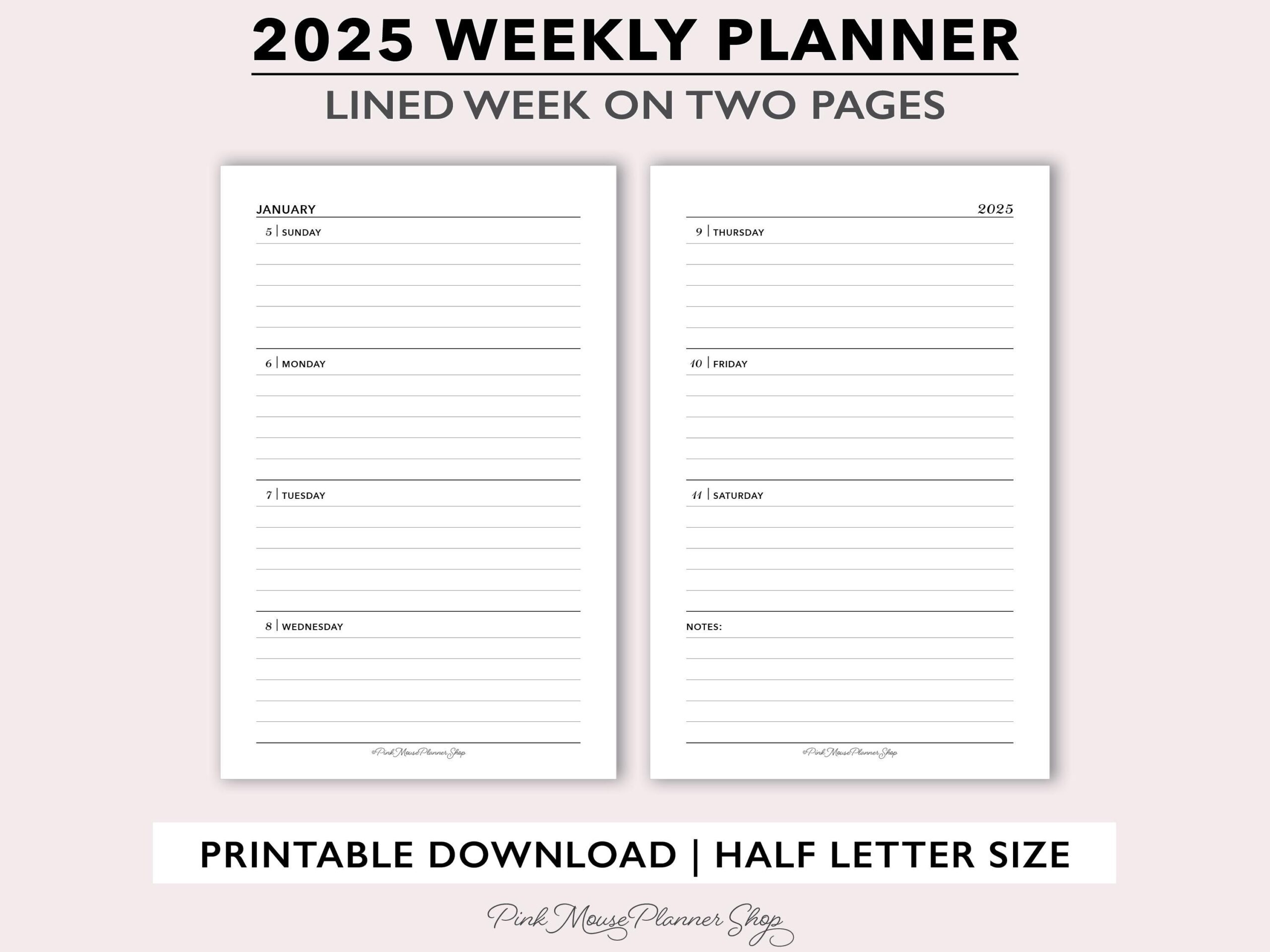 2025 Weekly Calendar Printable