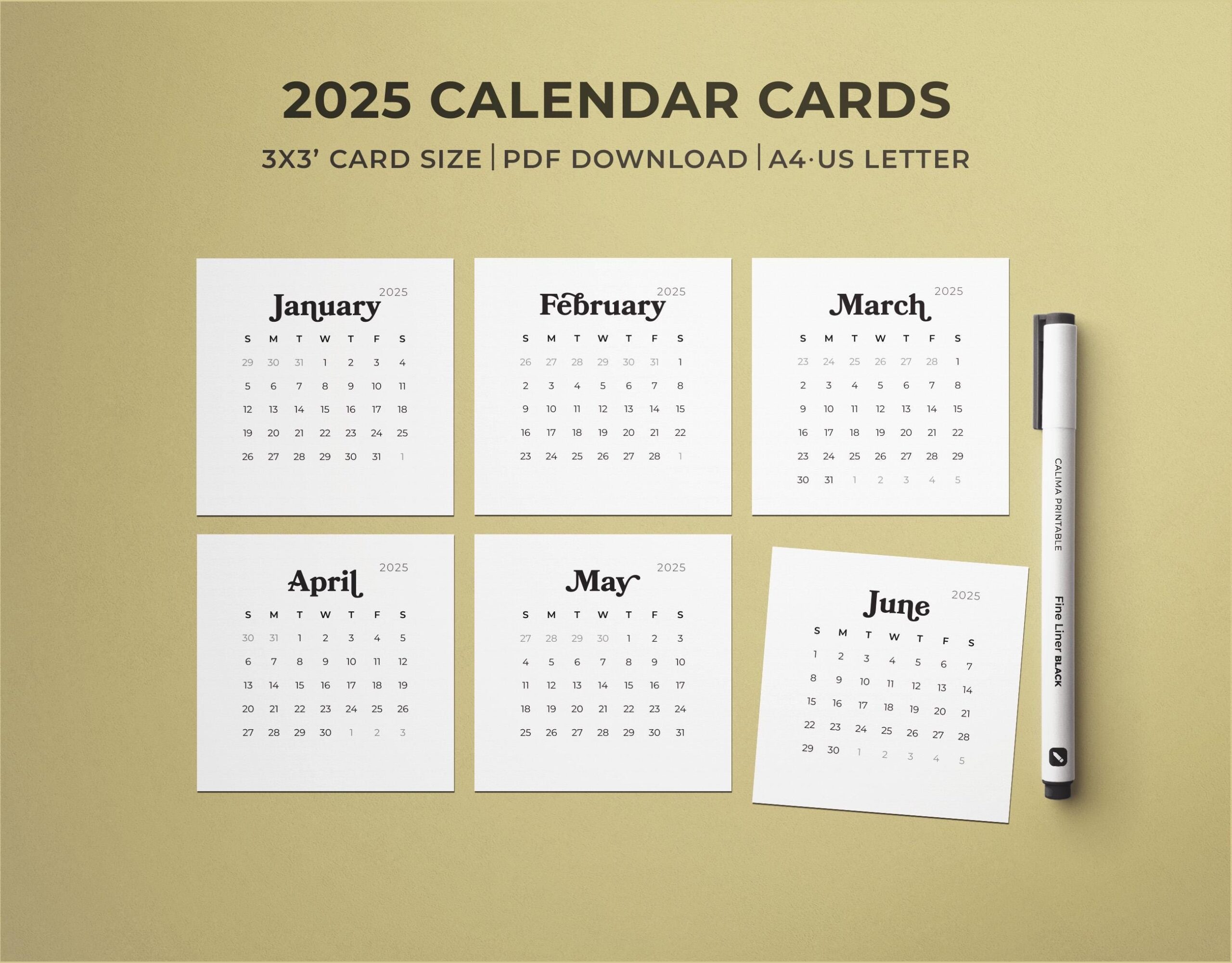 2025 Mini Calendar Printable Cards 3x3 Square Planner Cards 2025 Monthly Desk Calendar Sunday U0026 Monday Start Pocket PDF Calendar Etsy