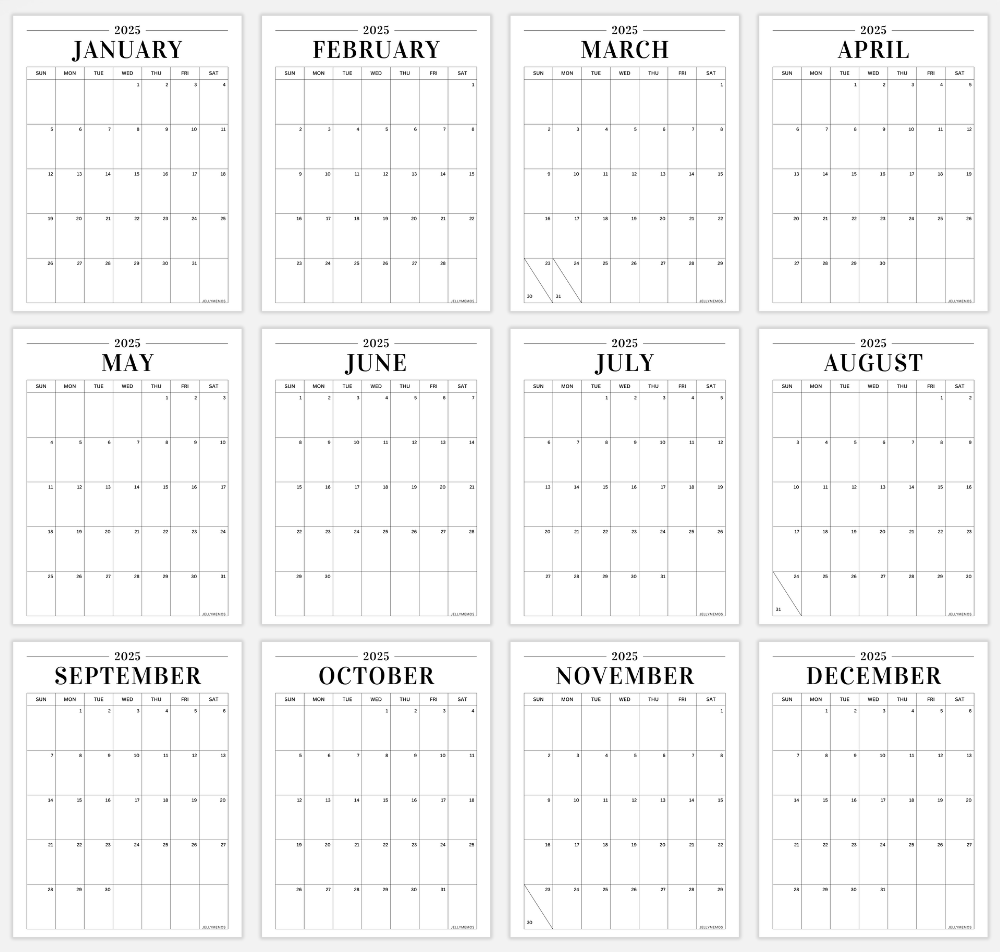 2025 Minimal Calendar Printable Vertical U0026 Horizontal JellyMemos